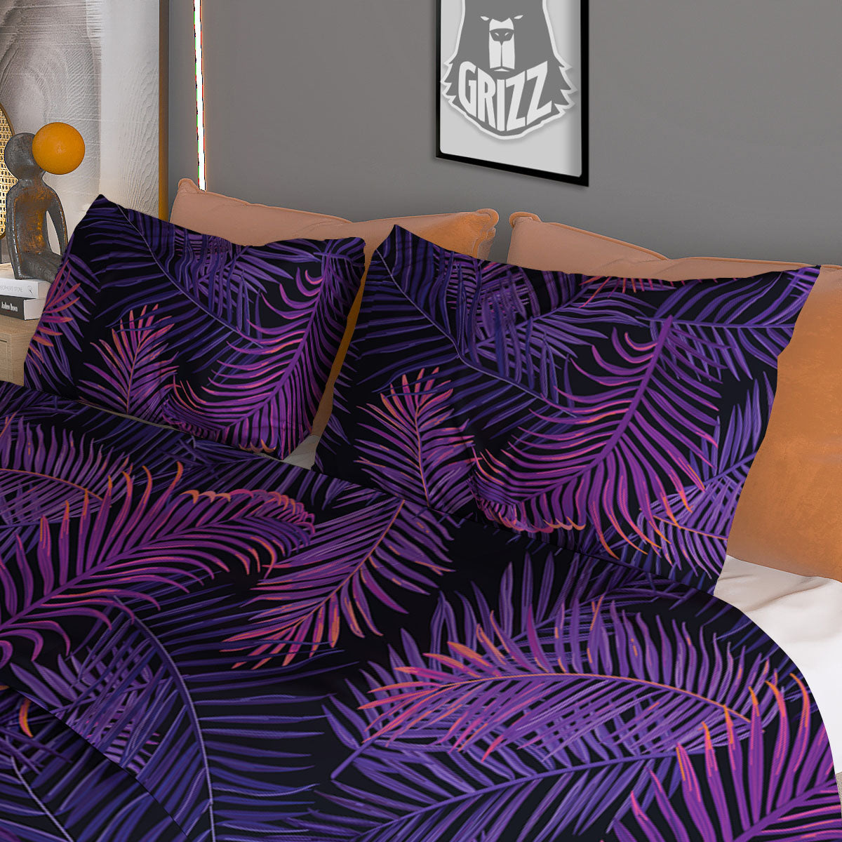 Tropical Leaves Violet Print Pattern Duvet Cover Bedding Set-grizzshop