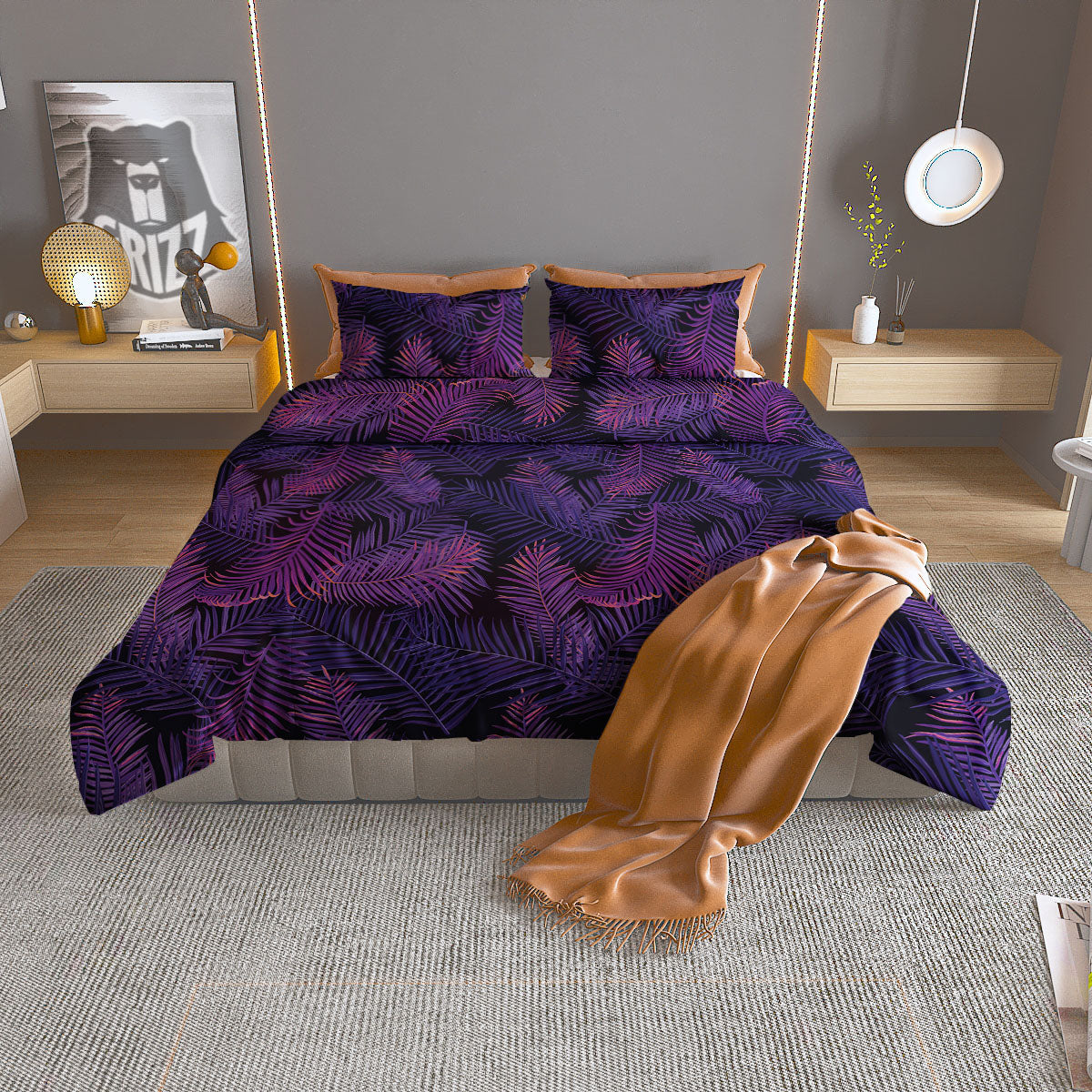 Tropical Leaves Violet Print Pattern Duvet Cover Bedding Set-grizzshop
