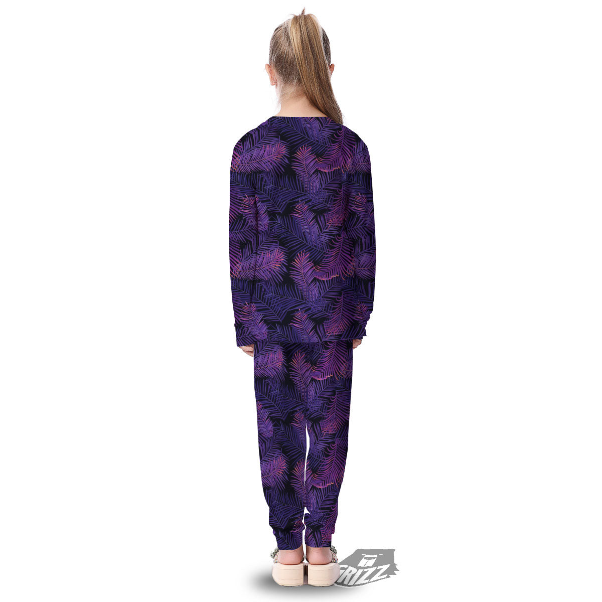Tropical Leaves Violet Print Pattern Kid's Pajamas-grizzshop