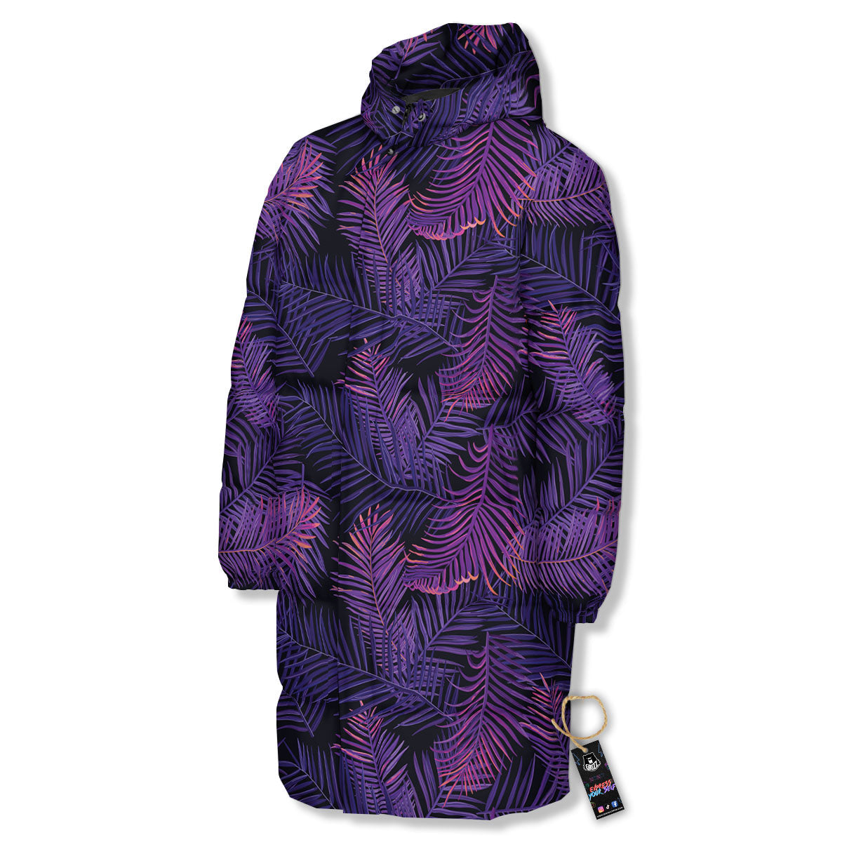 Tropical Leaves Violet Print Pattern Long Down Jacket-grizzshop