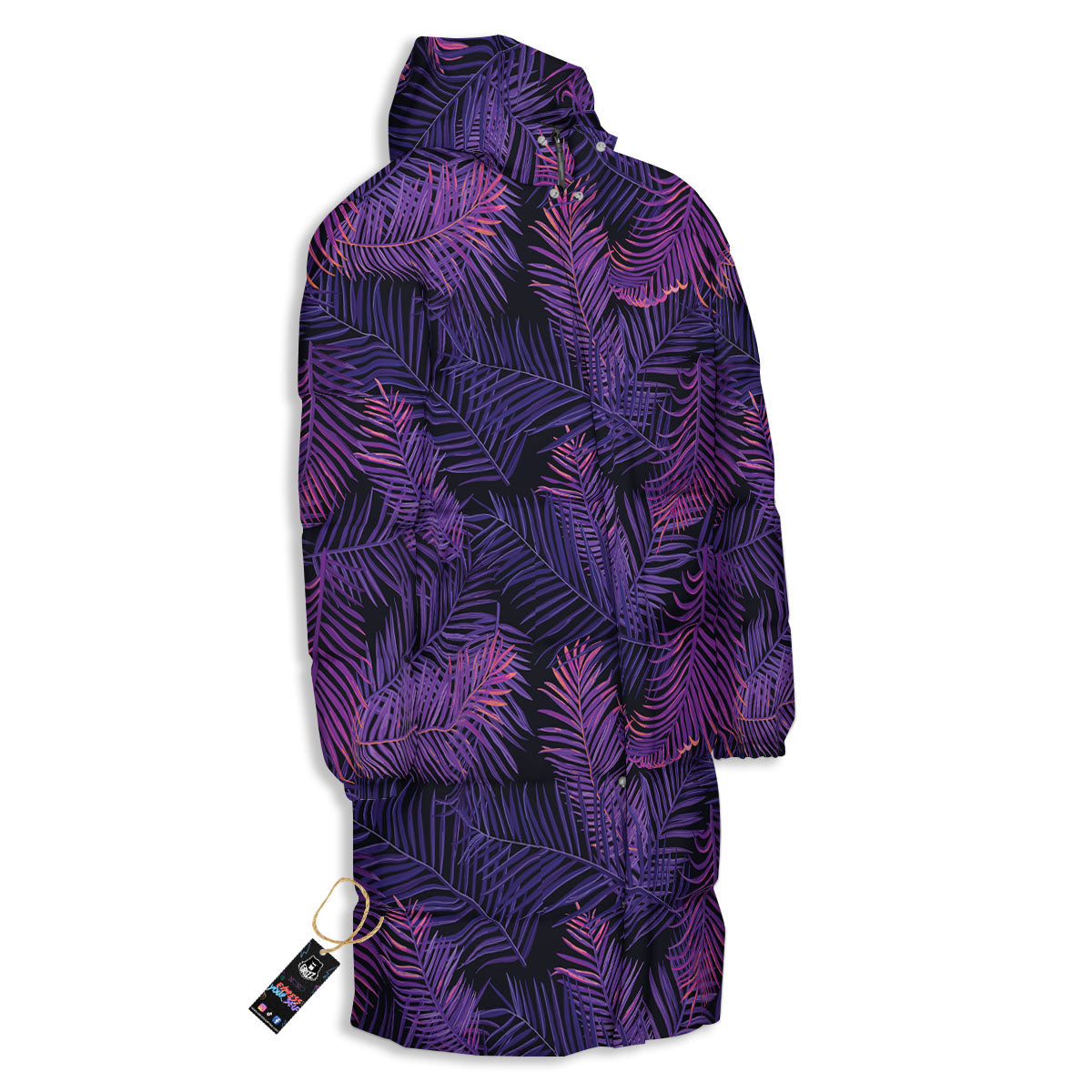 Tropical Leaves Violet Print Pattern Long Down Jacket-grizzshop