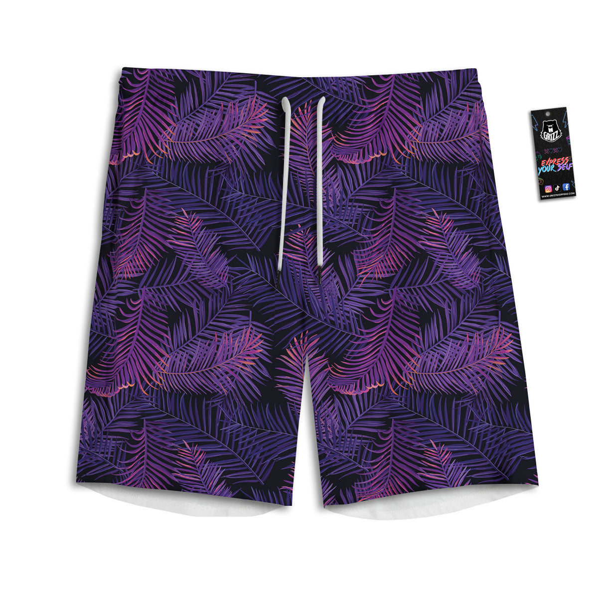 Tropical Leaves Violet Print Pattern Men's Athletic Shorts-grizzshop
