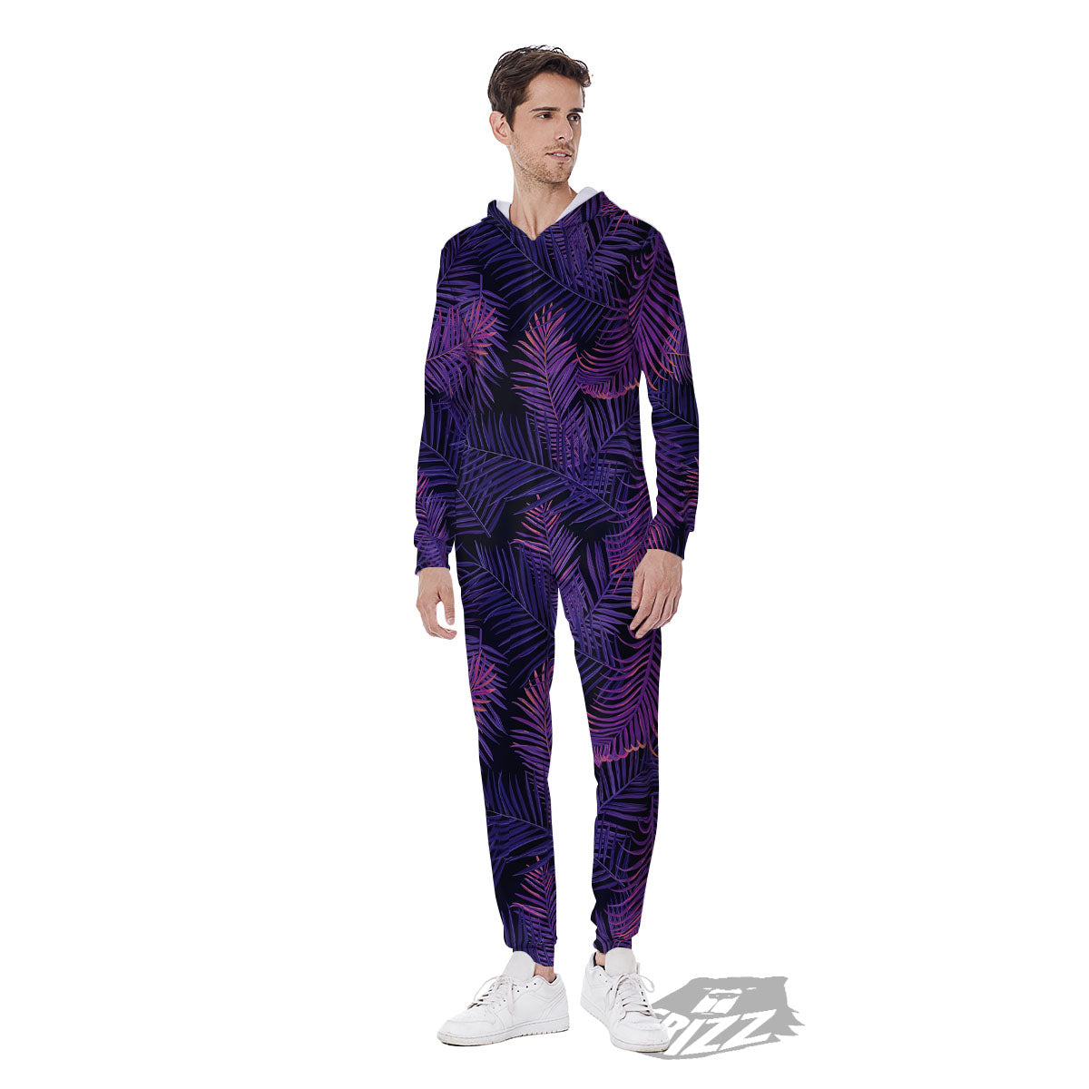 Tropical Leaves Violet Print Pattern Men's Jumpsuit-grizzshop