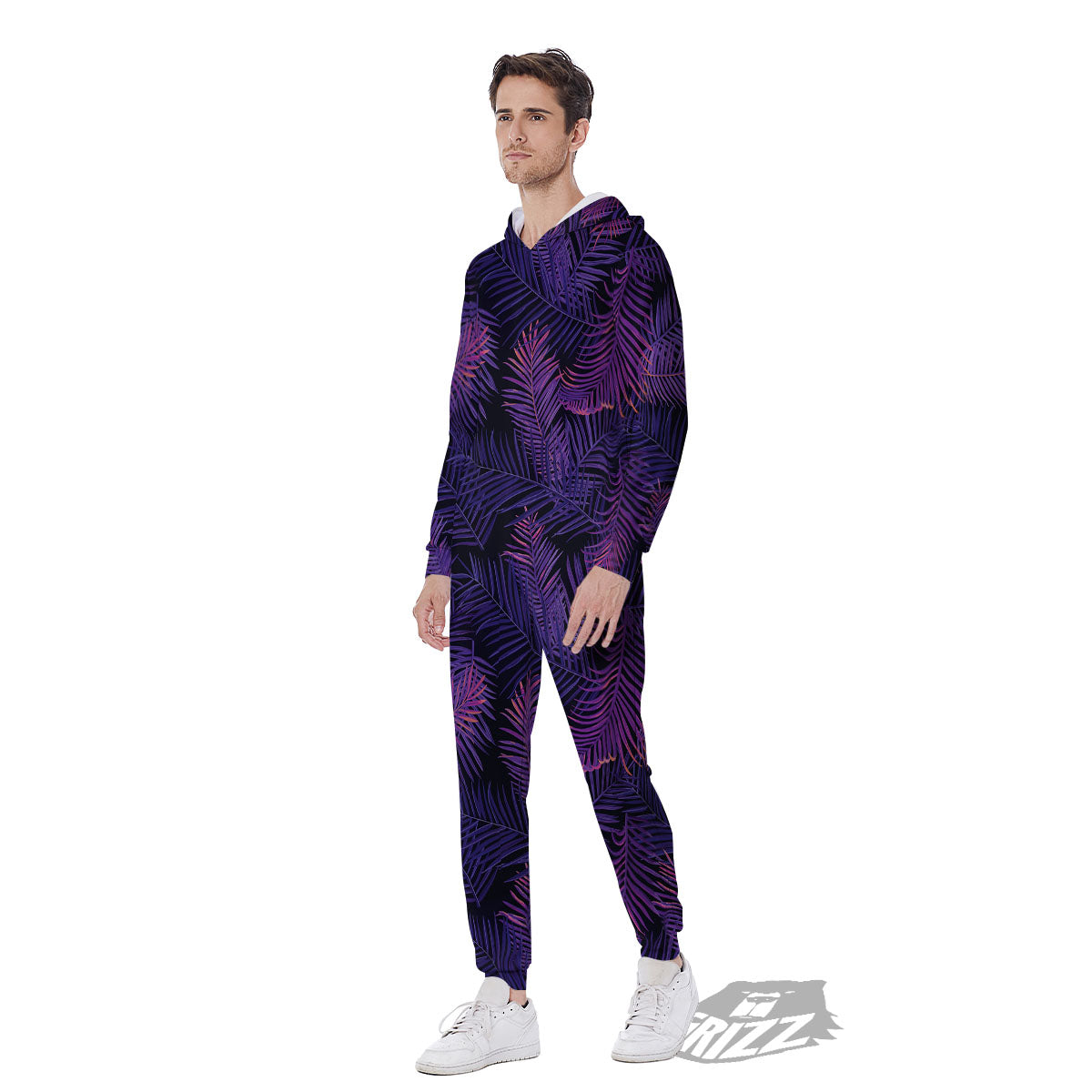 Tropical Leaves Violet Print Pattern Men's Jumpsuit-grizzshop
