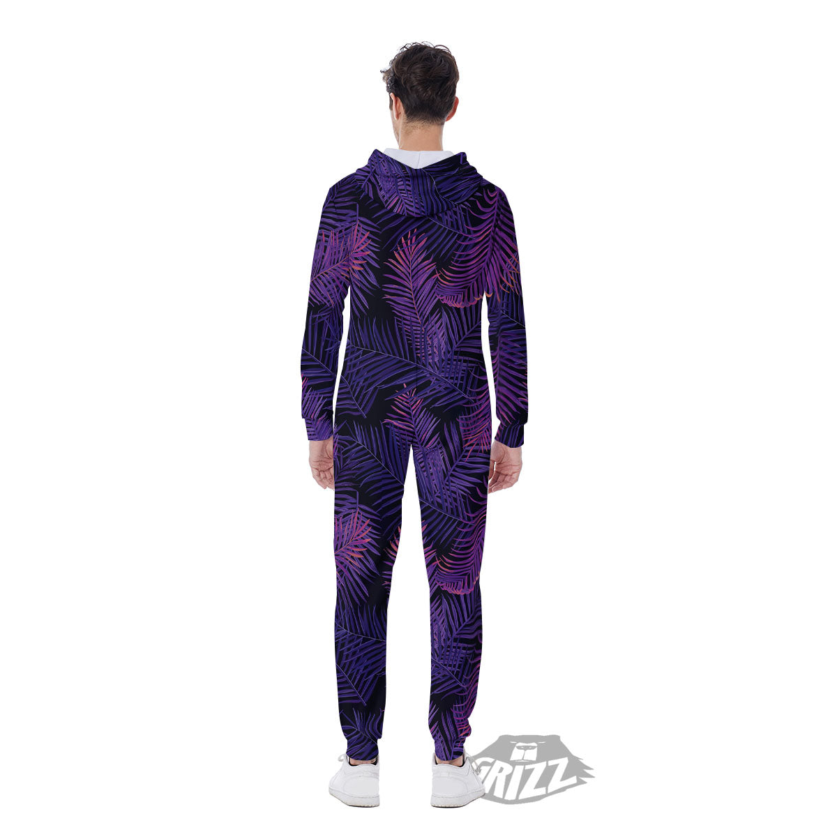 Tropical Leaves Violet Print Pattern Men's Jumpsuit-grizzshop