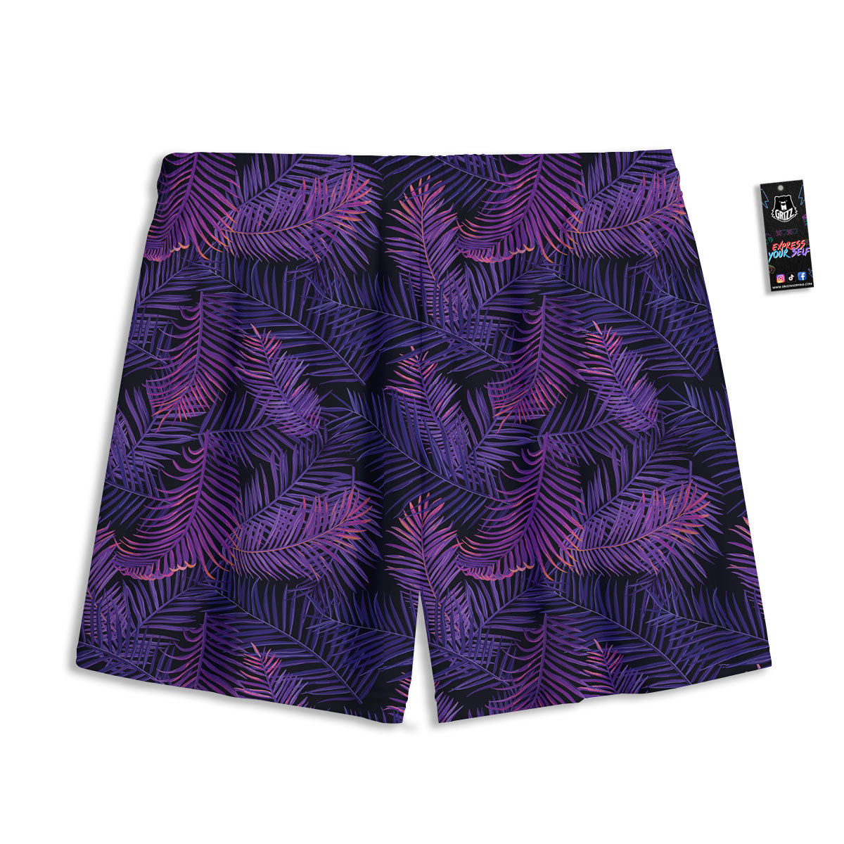 Tropical Leaves Violet Print Pattern Mesh Shorts-grizzshop