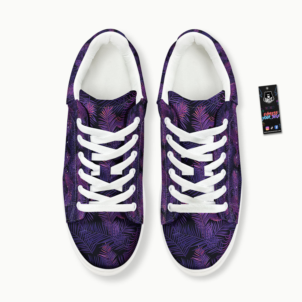 Tropical Leaves Violet Print Pattern Platform Shoes-grizzshop