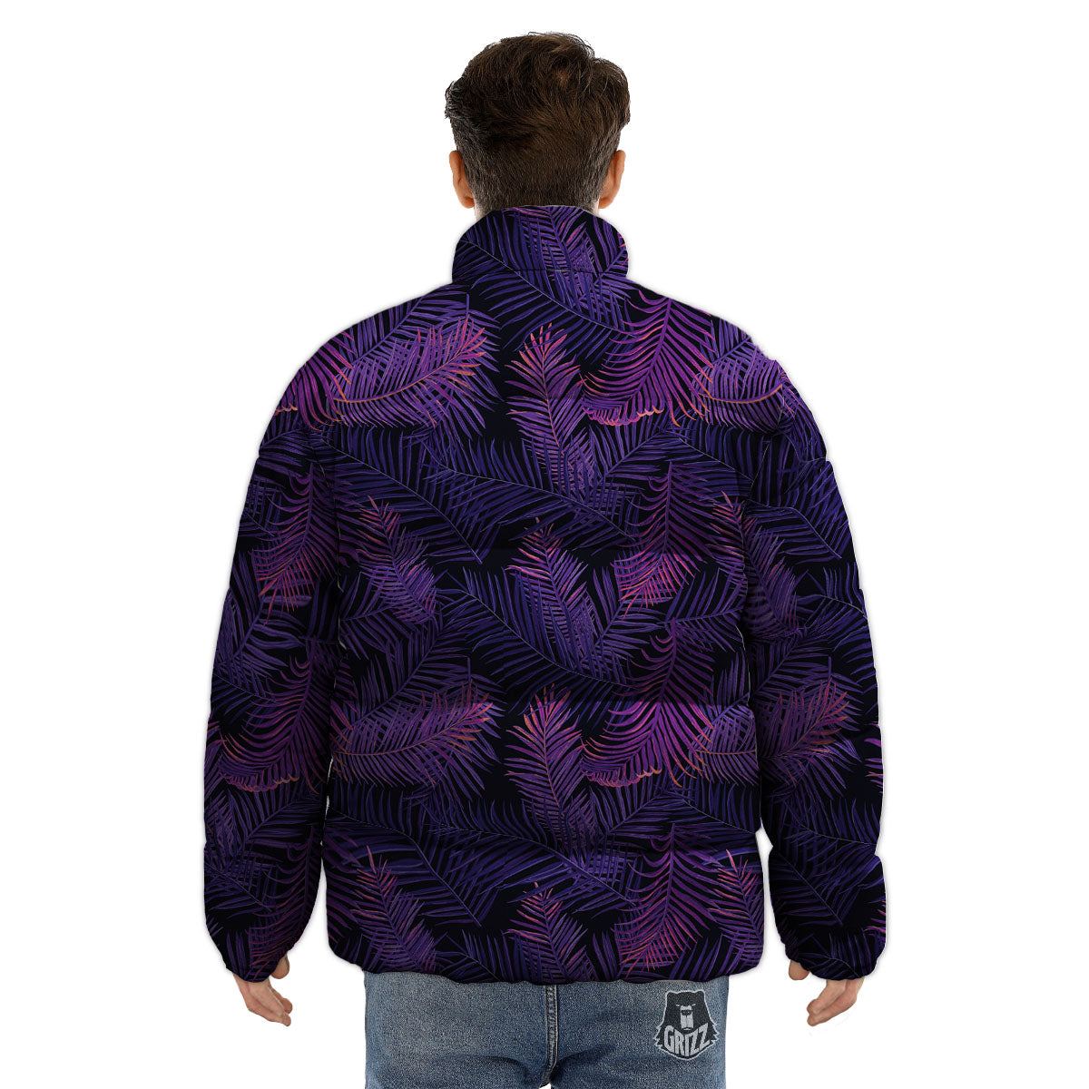 Tropical Leaves Violet Print Pattern Puffer Jacket-grizzshop