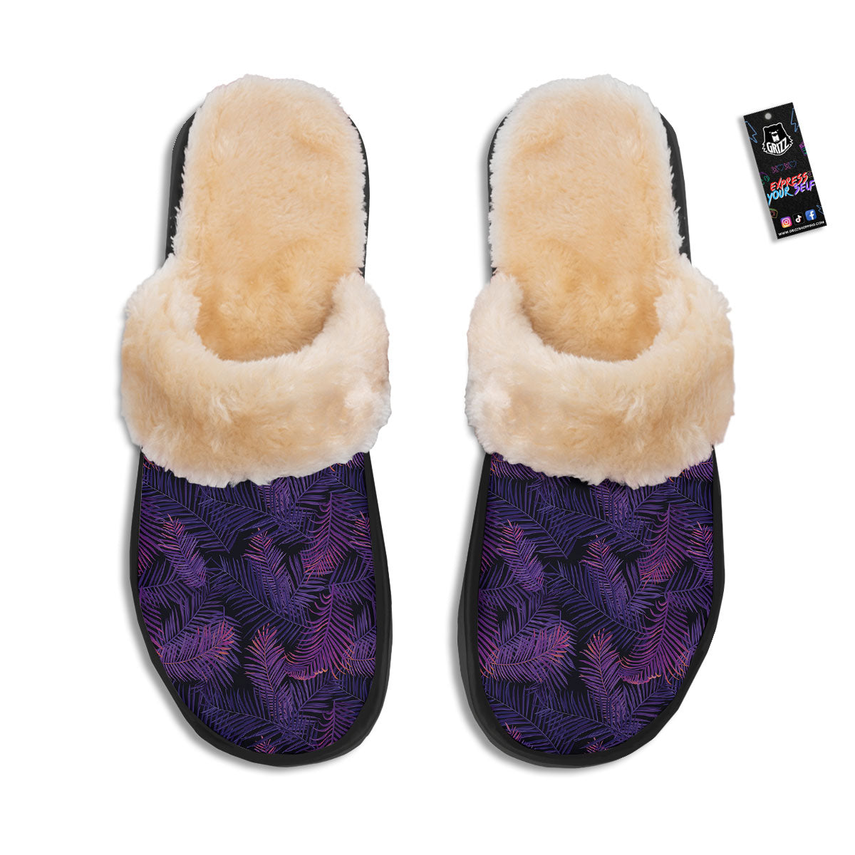 Tropical Leaves Violet Print Pattern Slippers-grizzshop