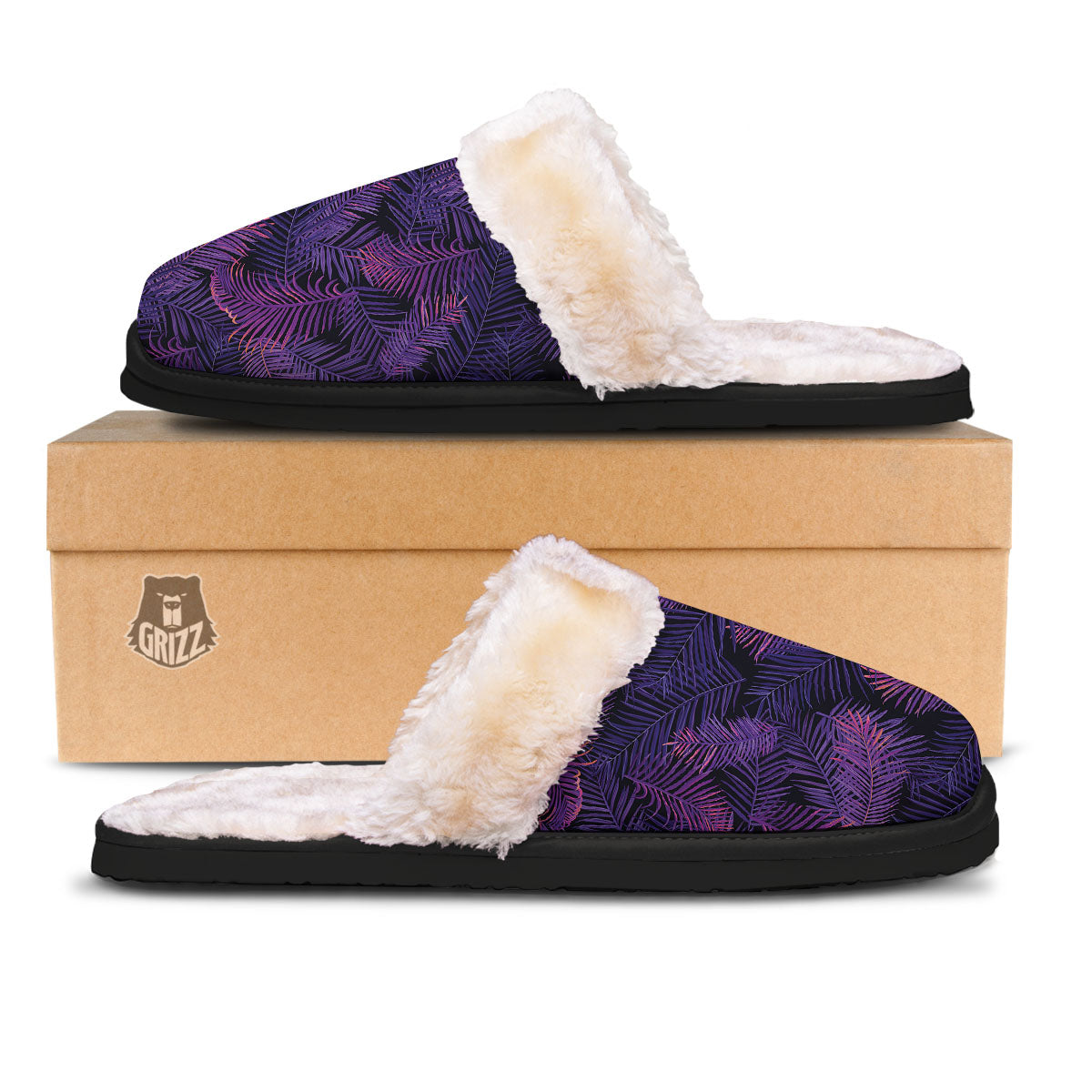Tropical Leaves Violet Print Pattern Slippers-grizzshop