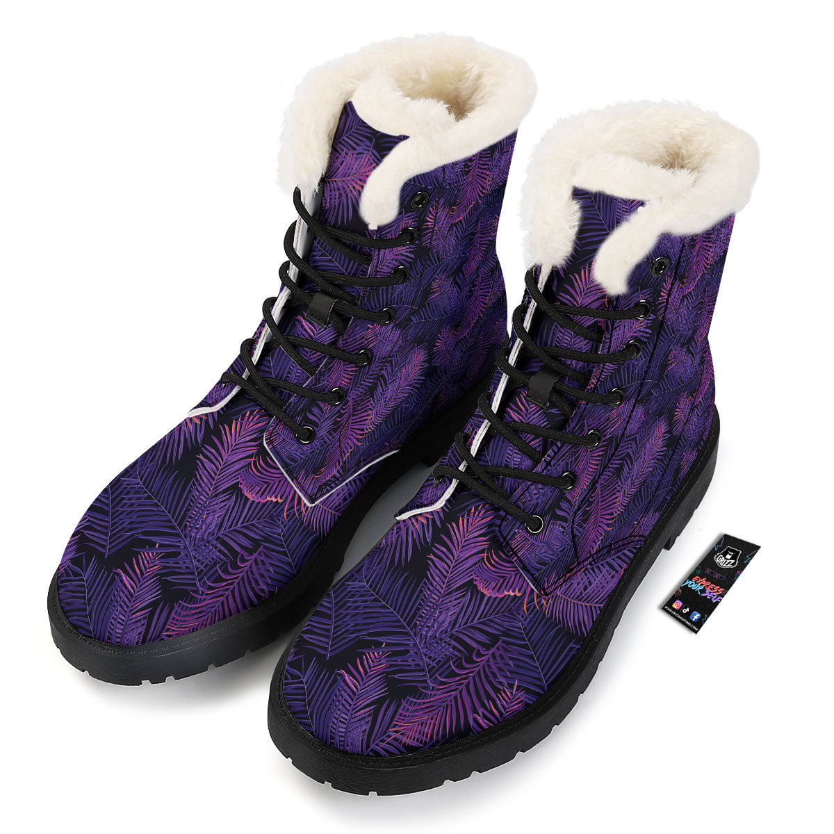 Tropical Leaves Violet Print Pattern Winter Boots-grizzshop