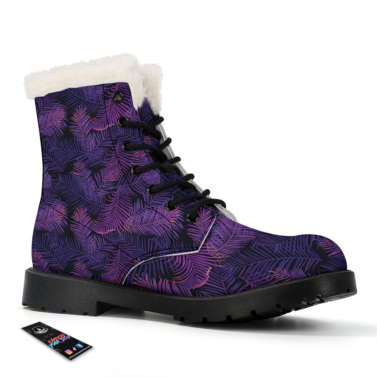 Tropical Leaves Violet Print Pattern Winter Boots-grizzshop