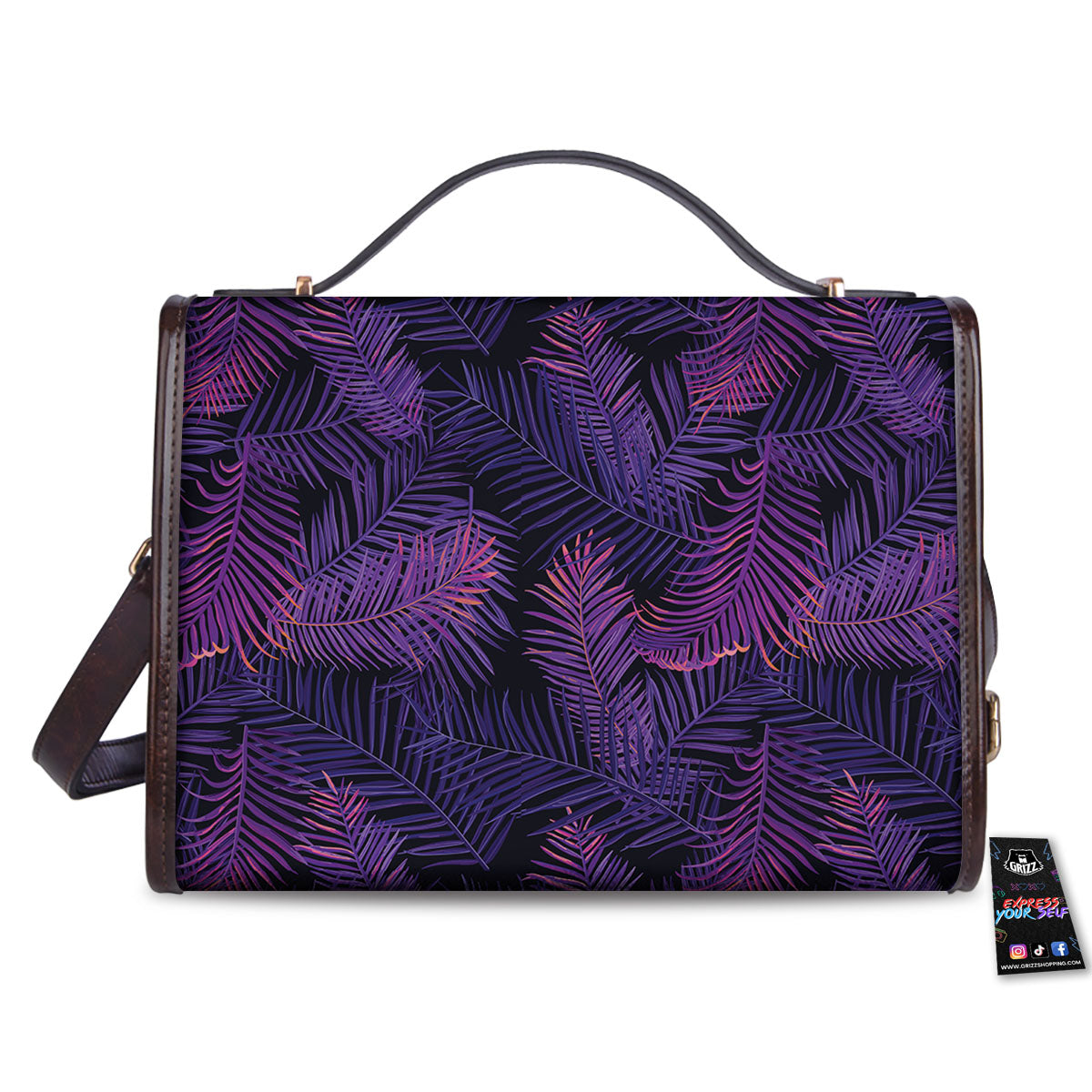 Tropical Leaves Violet Print Pattern Women's Satchel Bag-grizzshop
