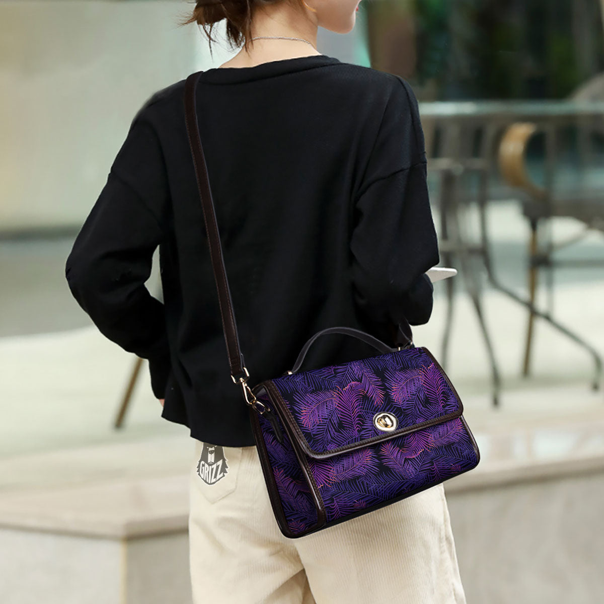 Tropical Leaves Violet Print Pattern Women's Satchel Bag-grizzshop