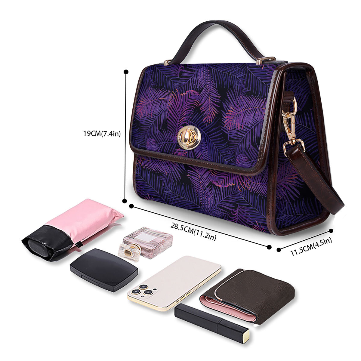 Tropical Leaves Violet Print Pattern Women's Satchel Bag-grizzshop