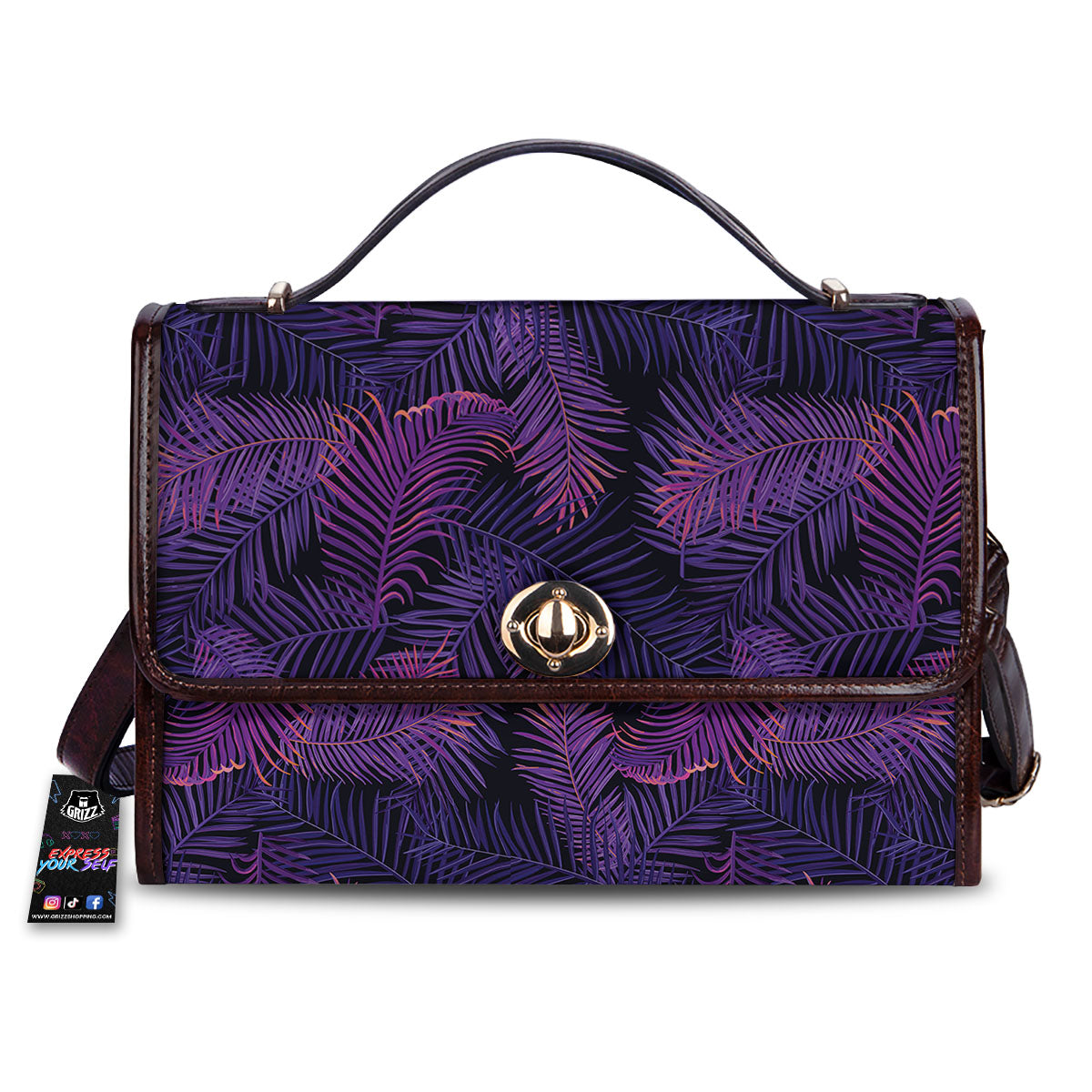 Tropical Leaves Violet Print Pattern Women's Satchel Bag-grizzshop
