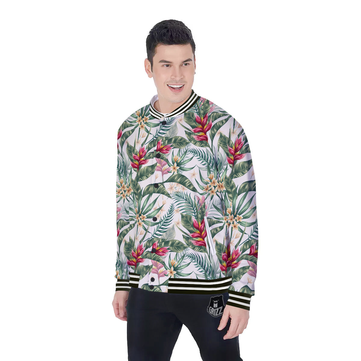 Tropical Leaves Watercolor Print Pattern Baseball Jacket-grizzshop
