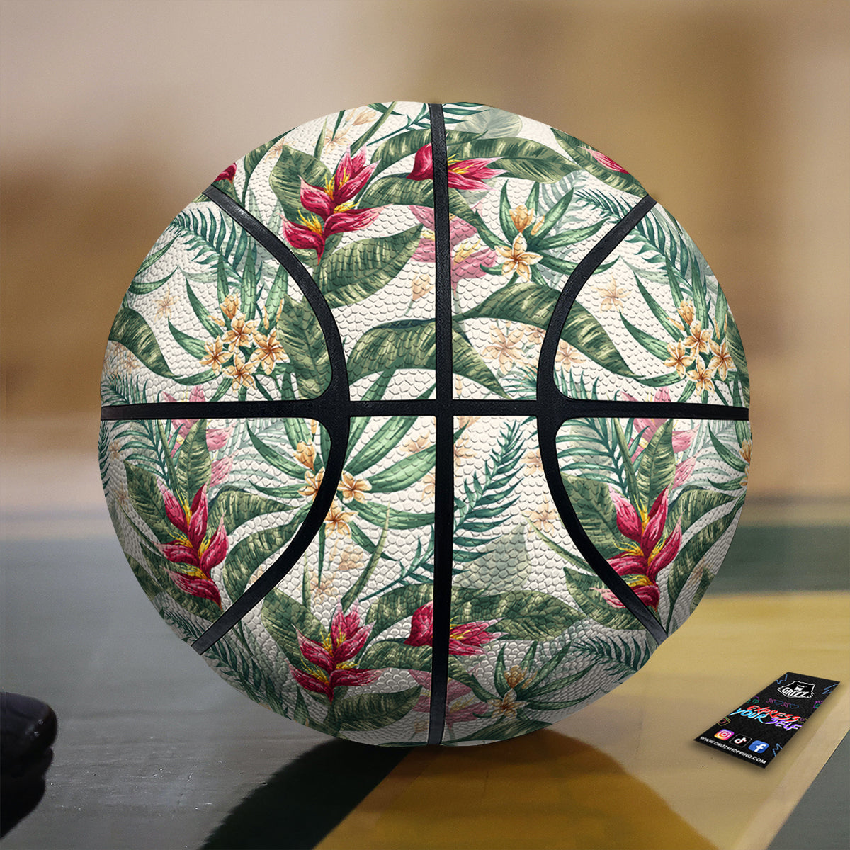Tropical Leaves Watercolor Print Pattern Basketball-grizzshop