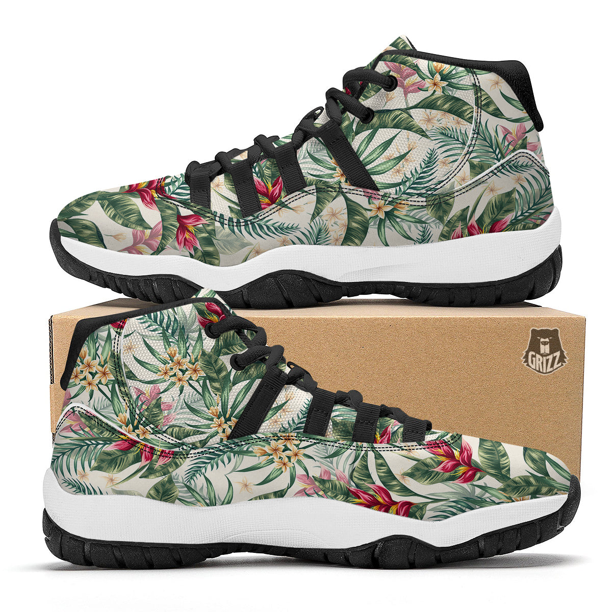 Tropical Leaves Watercolor Print Pattern Black Bball Shoes-grizzshop