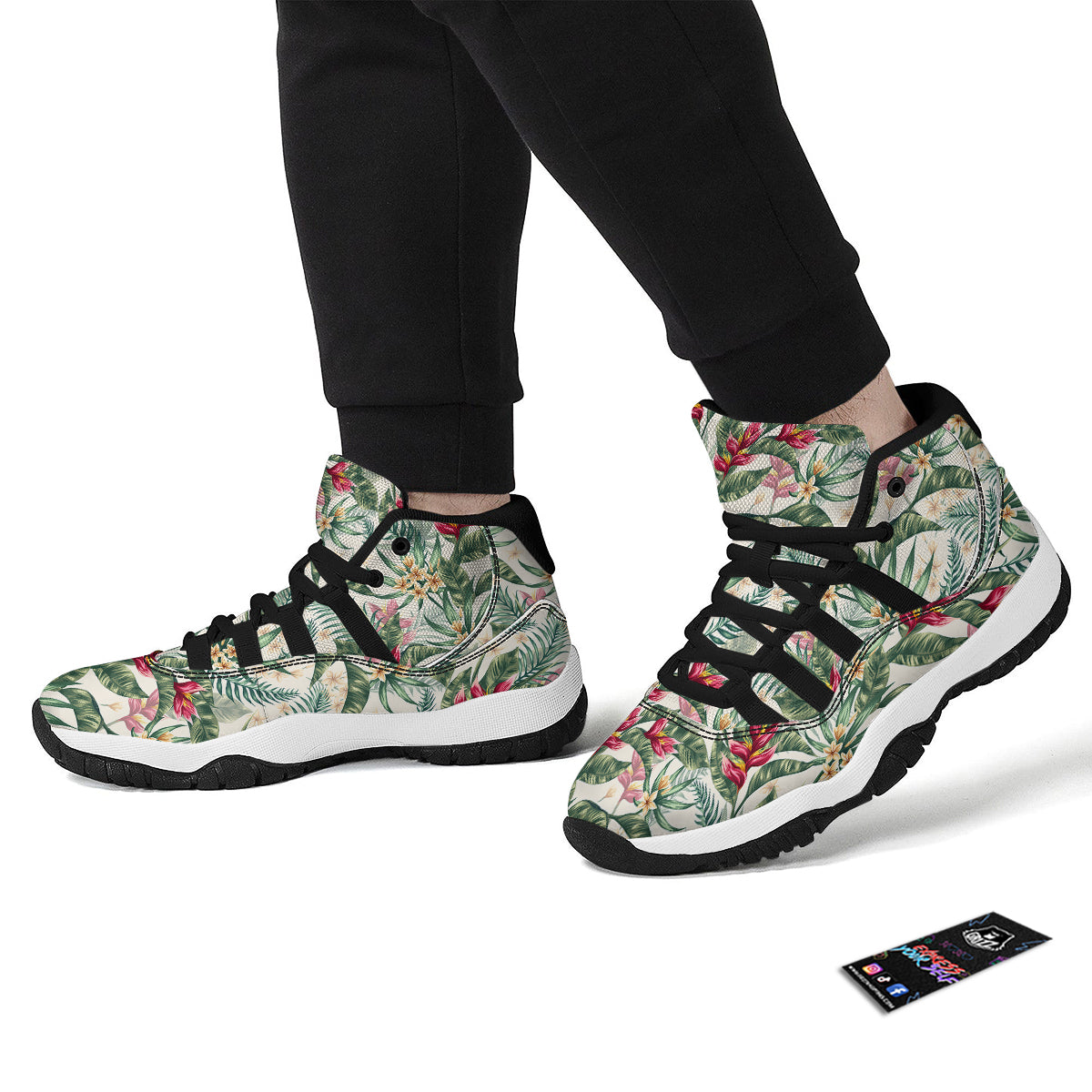 Tropical Leaves Watercolor Print Pattern Black Bball Shoes-grizzshop