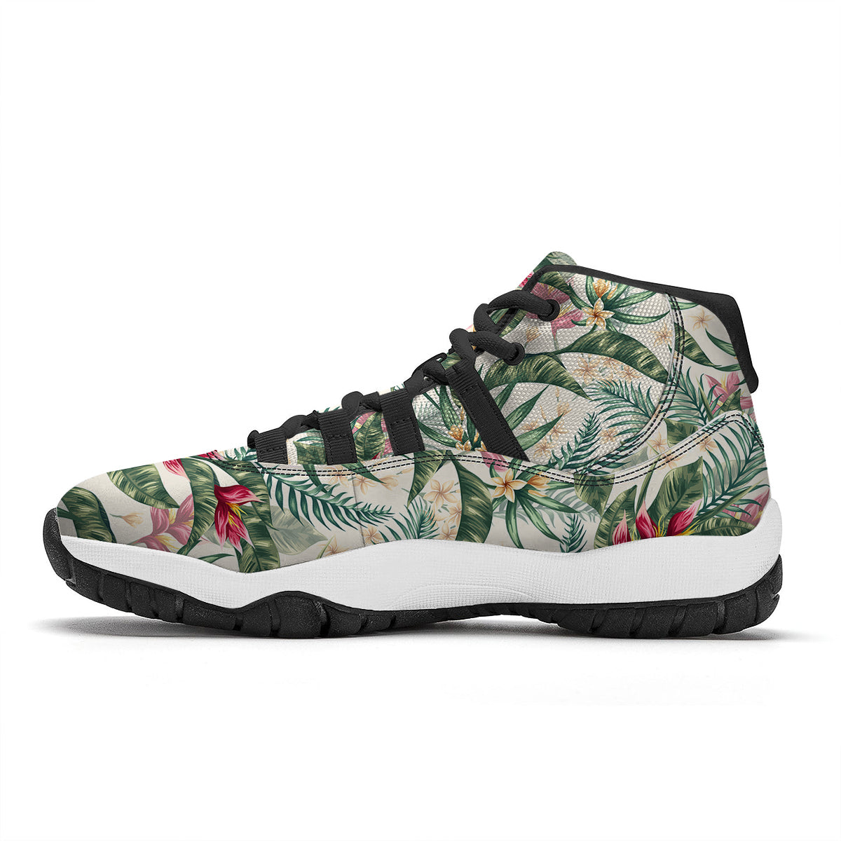 Tropical Leaves Watercolor Print Pattern Black Bball Shoes-grizzshop