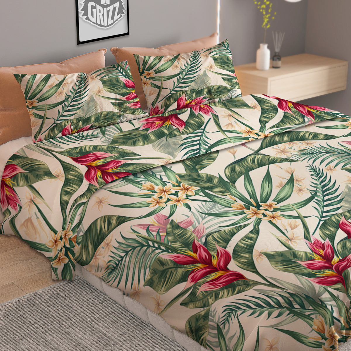 Tropical Leaves Watercolor Print Pattern Duvet Cover Bedding Set-grizzshop