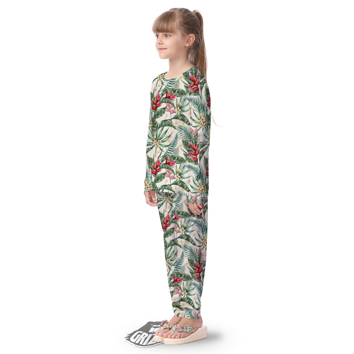 Tropical Leaves Watercolor Print Pattern Kid's Pajamas-grizzshop