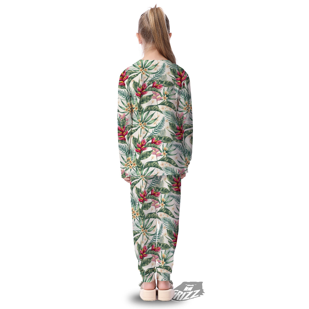 Tropical Leaves Watercolor Print Pattern Kid's Pajamas-grizzshop