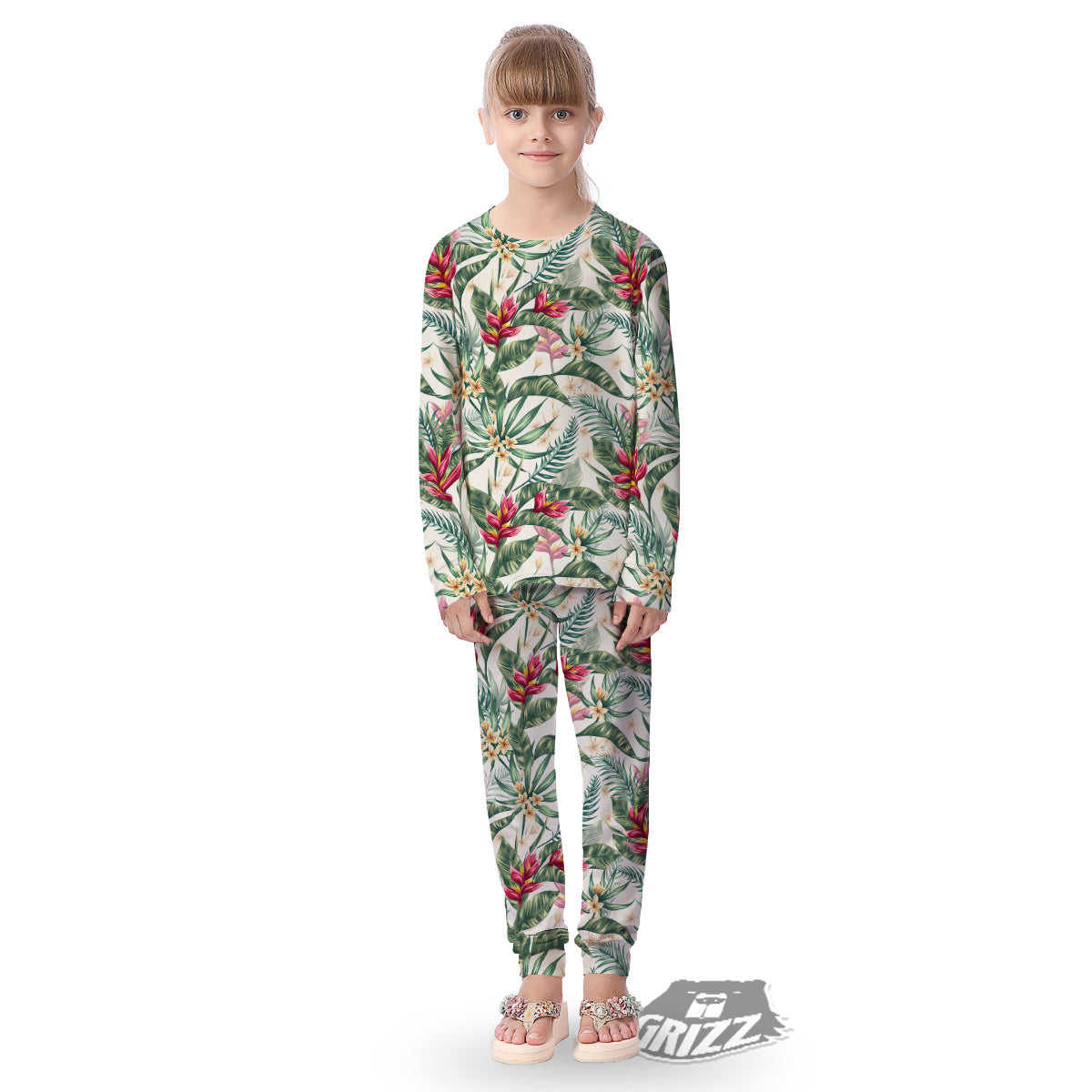 Tropical Leaves Watercolor Print Pattern Kid's Pajamas-grizzshop