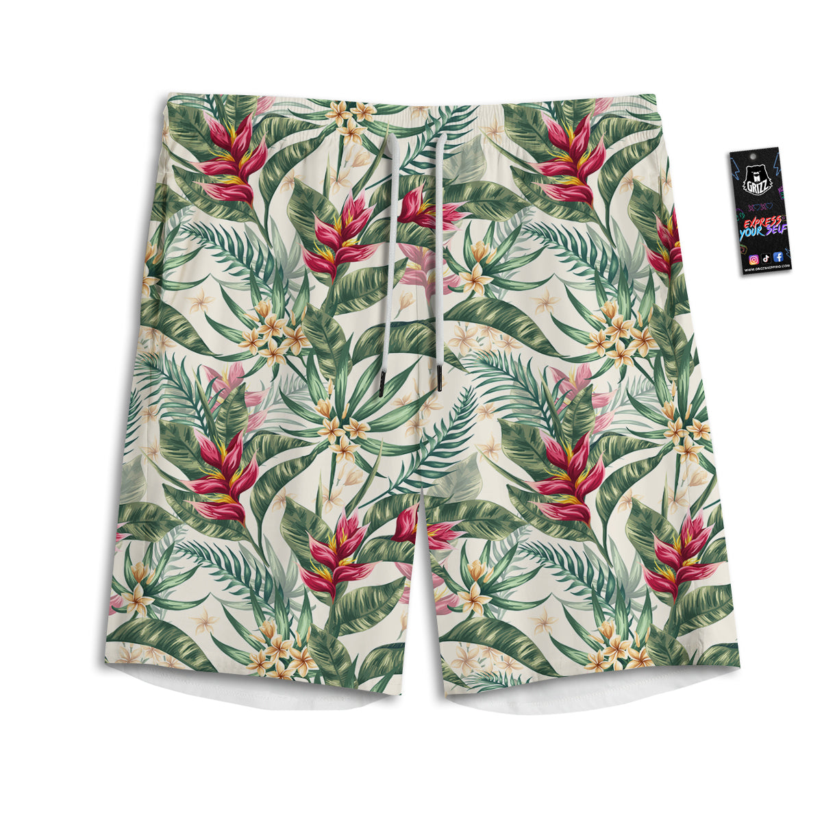 Tropical Leaves Watercolor Print Pattern Men's Athletic Shorts-grizzshop