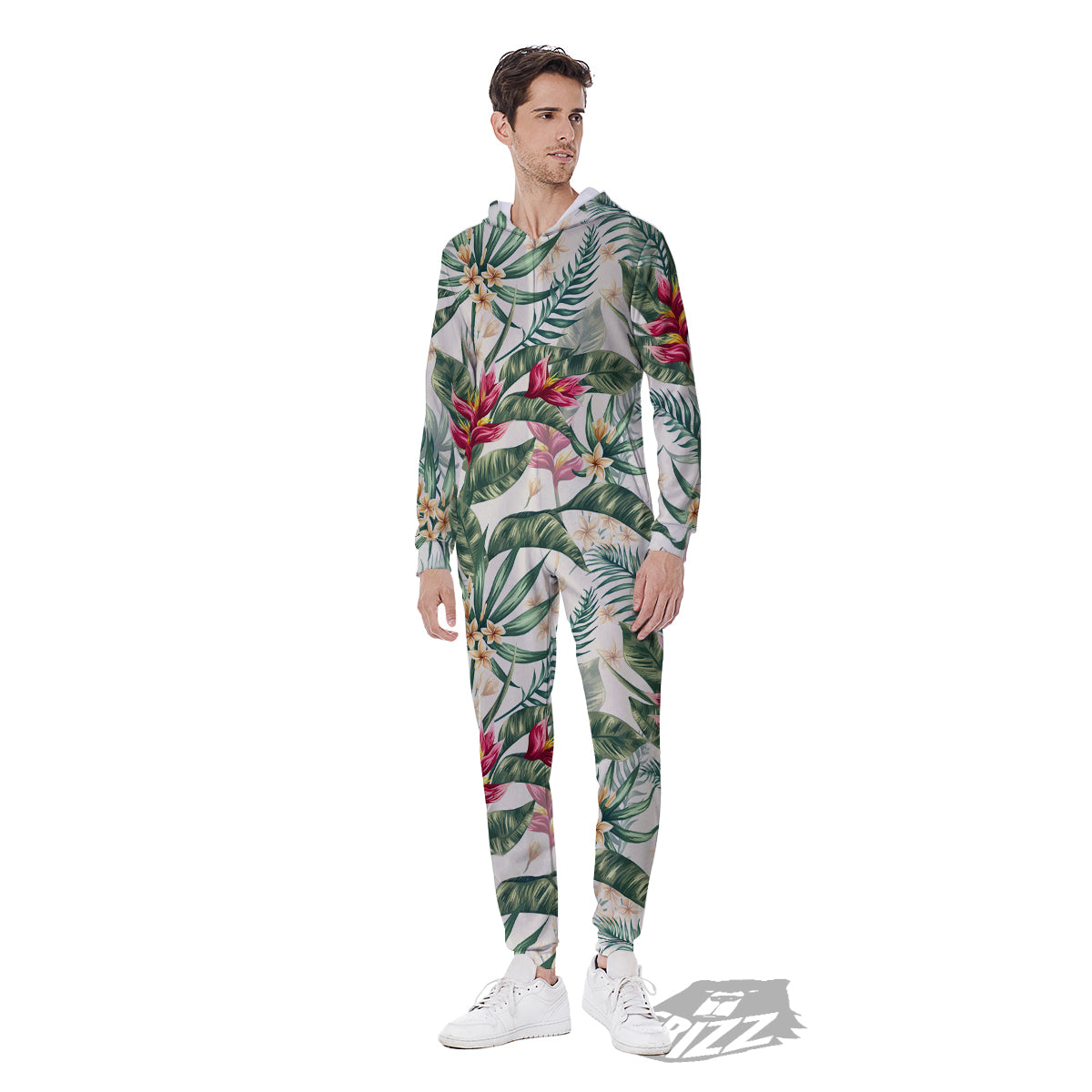 Tropical Leaves Watercolor Print Pattern Men's Jumpsuit-grizzshop