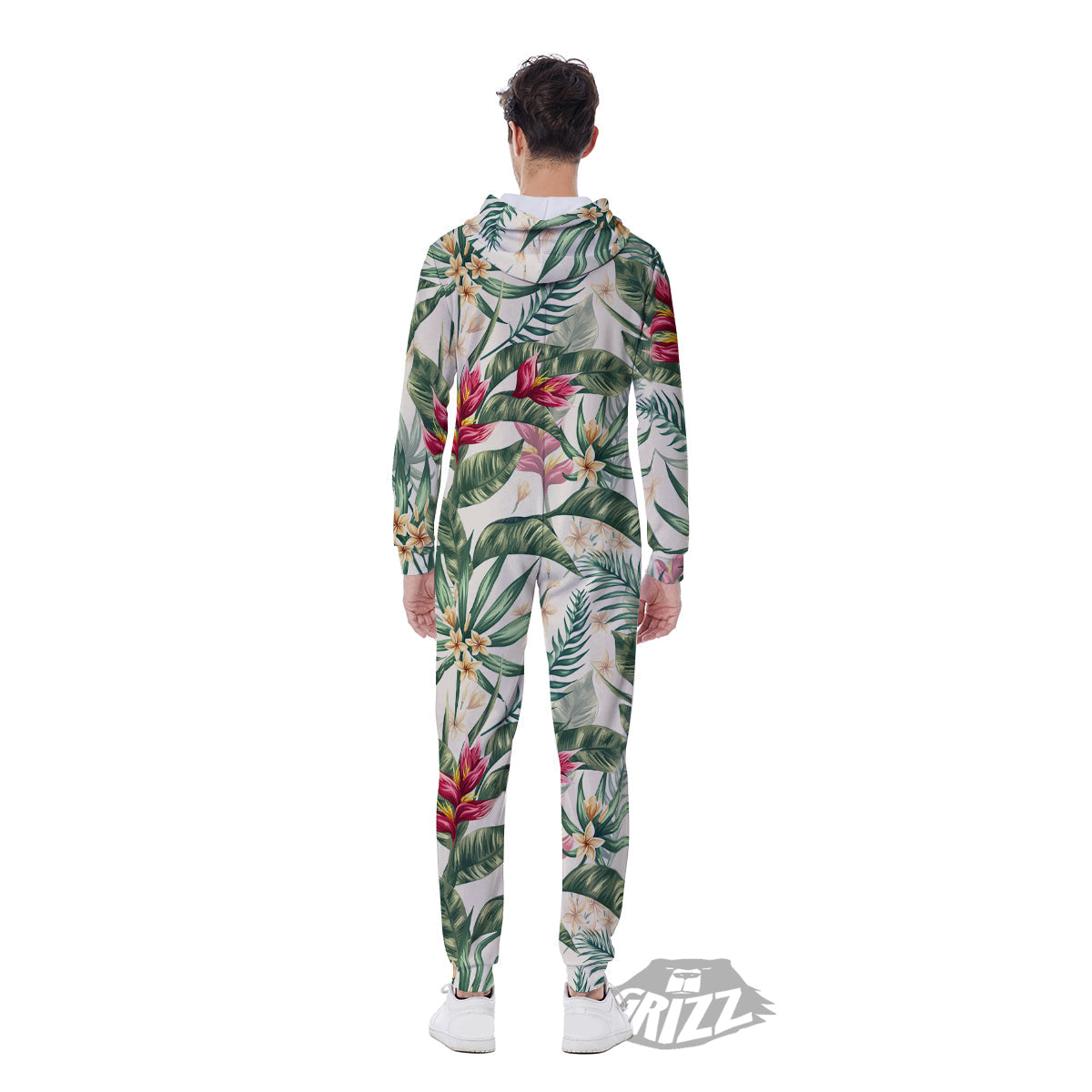 Tropical Leaves Watercolor Print Pattern Men's Jumpsuit-grizzshop