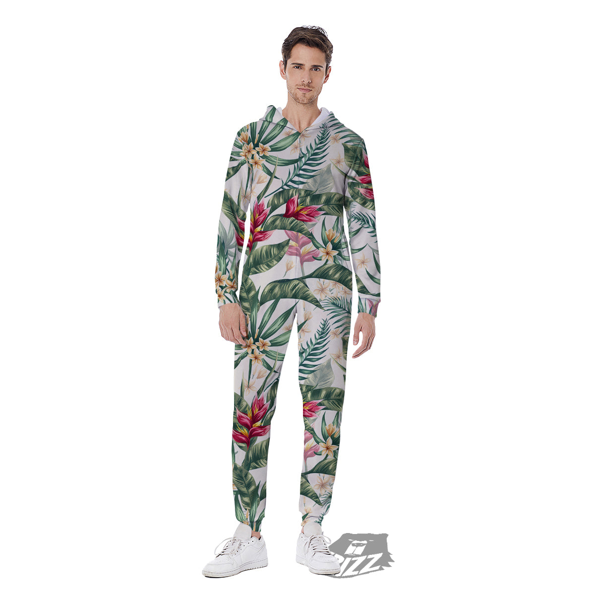 Tropical Leaves Watercolor Print Pattern Men's Jumpsuit-grizzshop