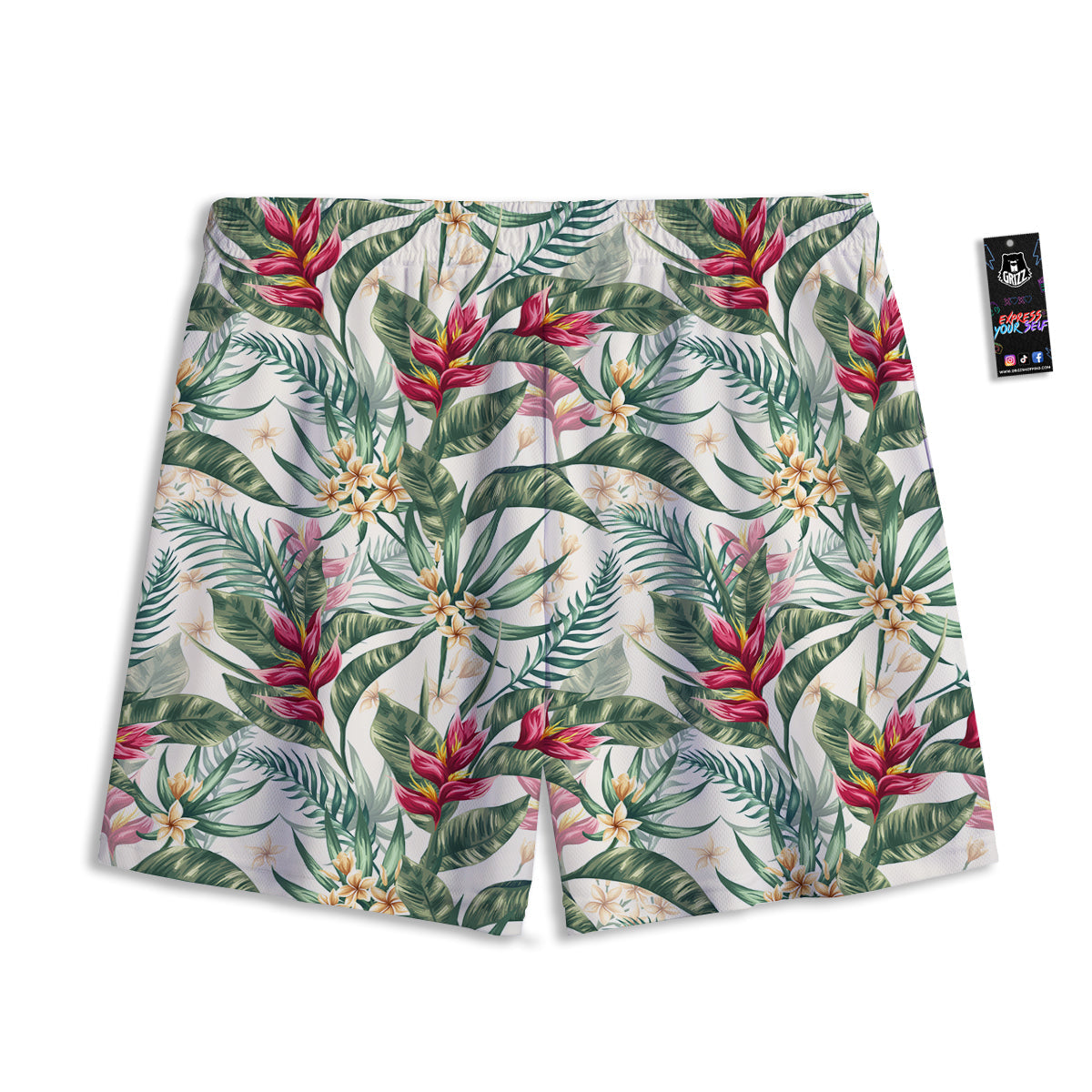 Tropical Leaves Watercolor Print Pattern Mesh Shorts-grizzshop