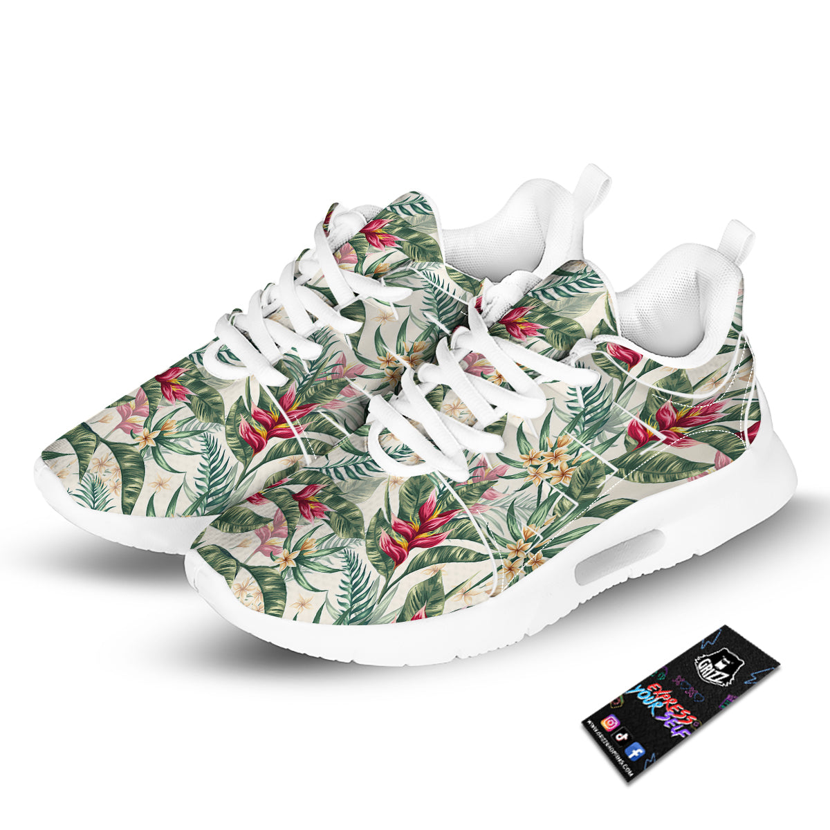 Tropical Leaves Watercolor Print Pattern Tennis Shoes-grizzshop