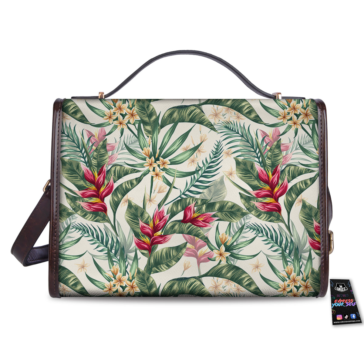 Tropical Leaves Watercolor Print Pattern Women's Satchel Bag-grizzshop