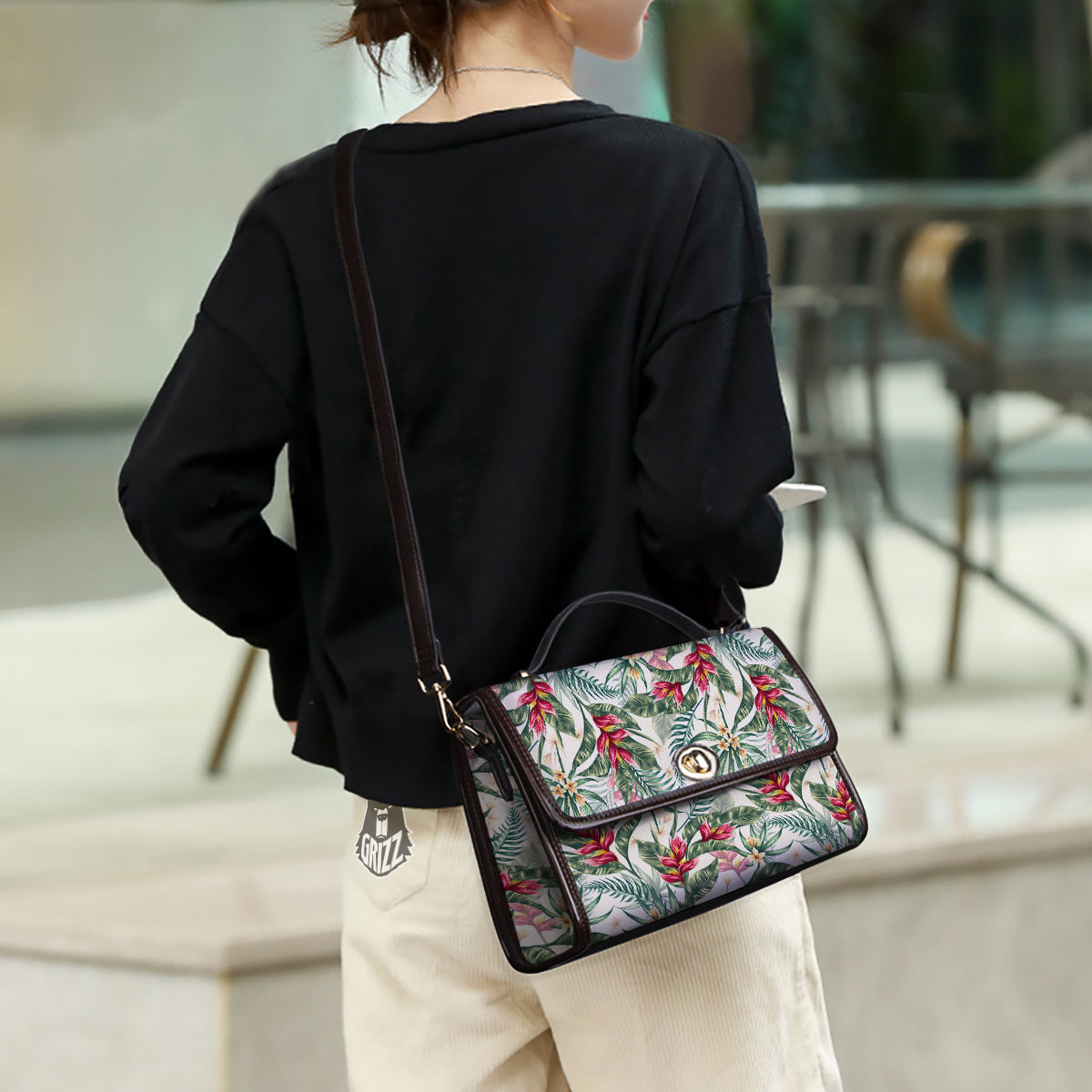 Tropical Leaves Watercolor Print Pattern Women's Satchel Bag-grizzshop