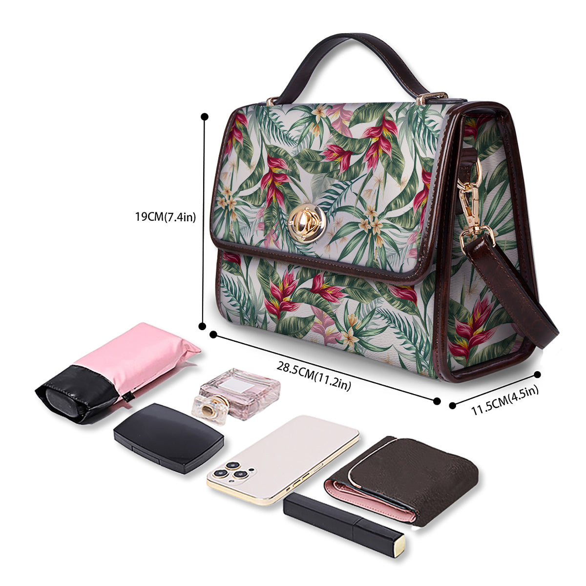 Tropical Leaves Watercolor Print Pattern Women's Satchel Bag-grizzshop