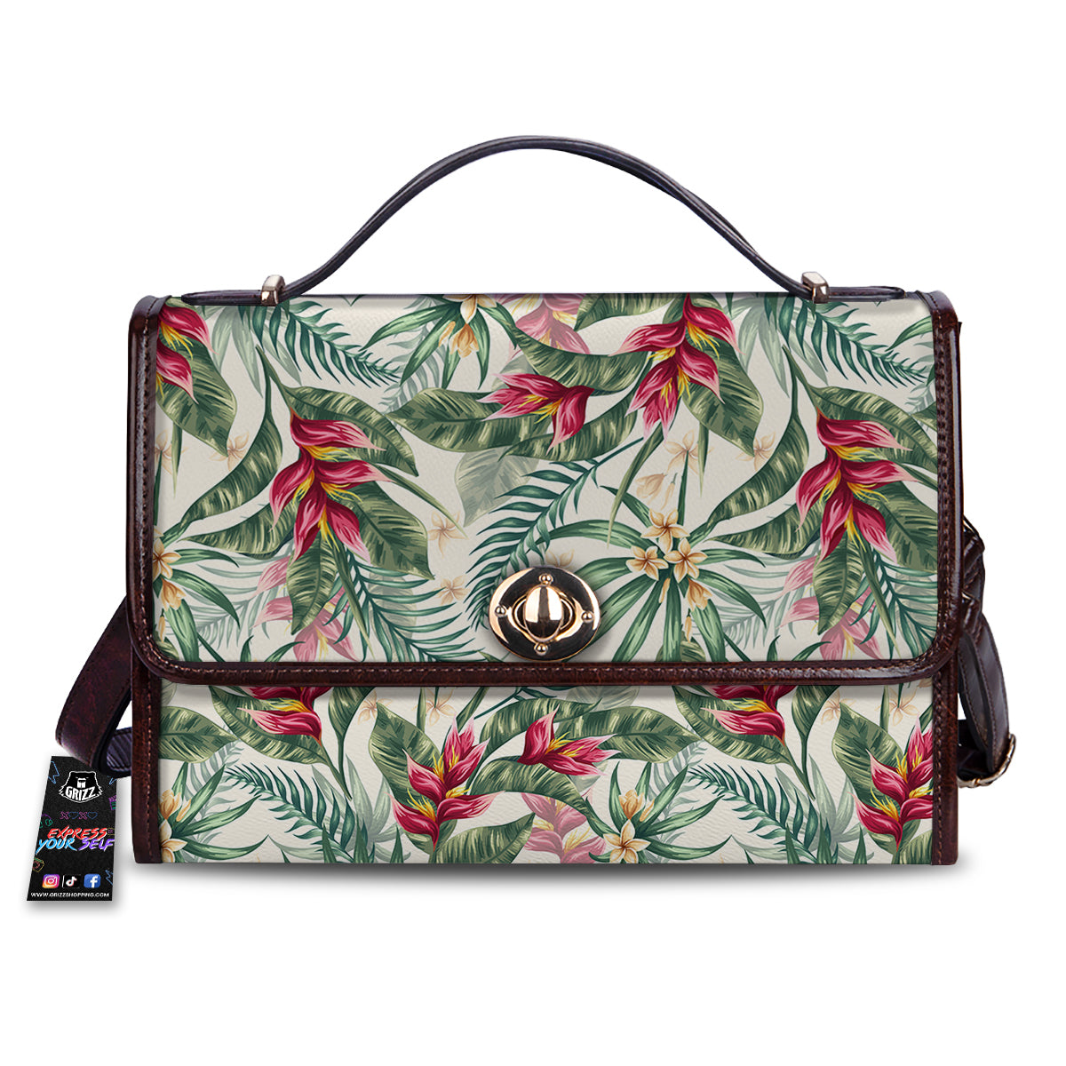 Tropical Leaves Watercolor Print Pattern Women's Satchel Bag-grizzshop