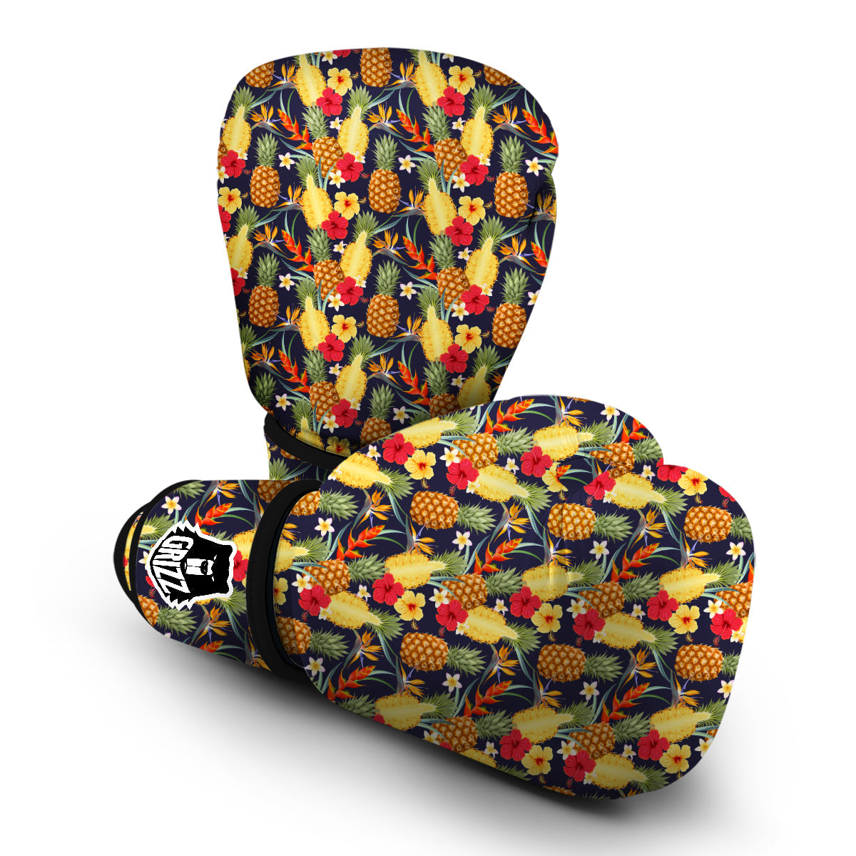 Tropical Mixed Hibiscus Pineapple Print Boxing Gloves-grizzshop