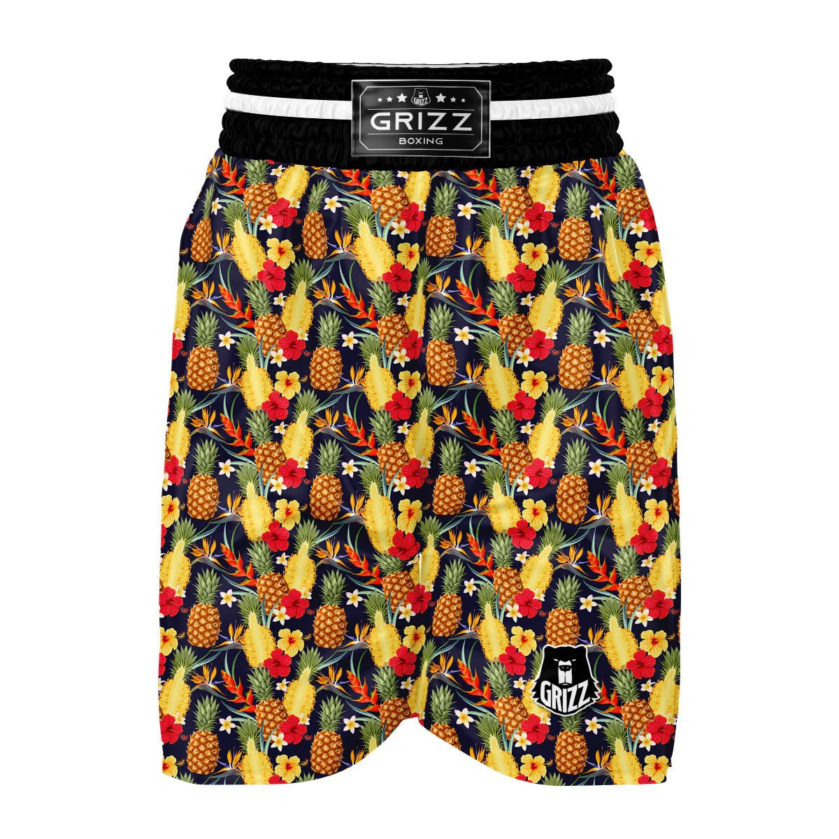 Tropical Mixed Hibiscus Pineapple Print Boxing Shorts-grizzshop