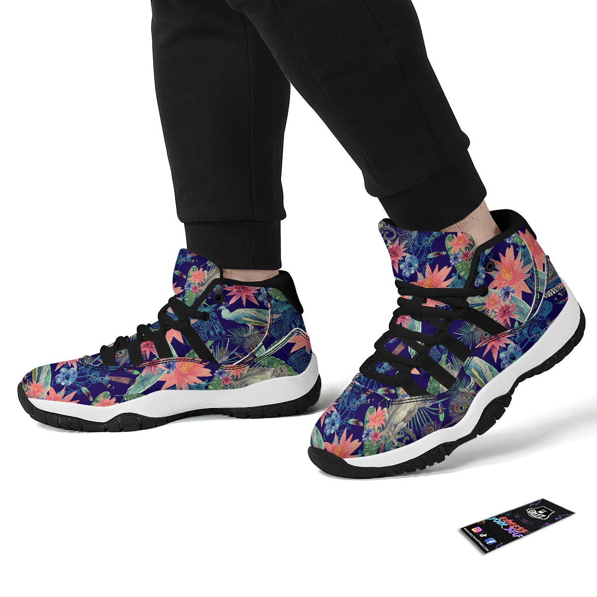Tropical Monkey Print Pattern Black Bball Shoes-grizzshop