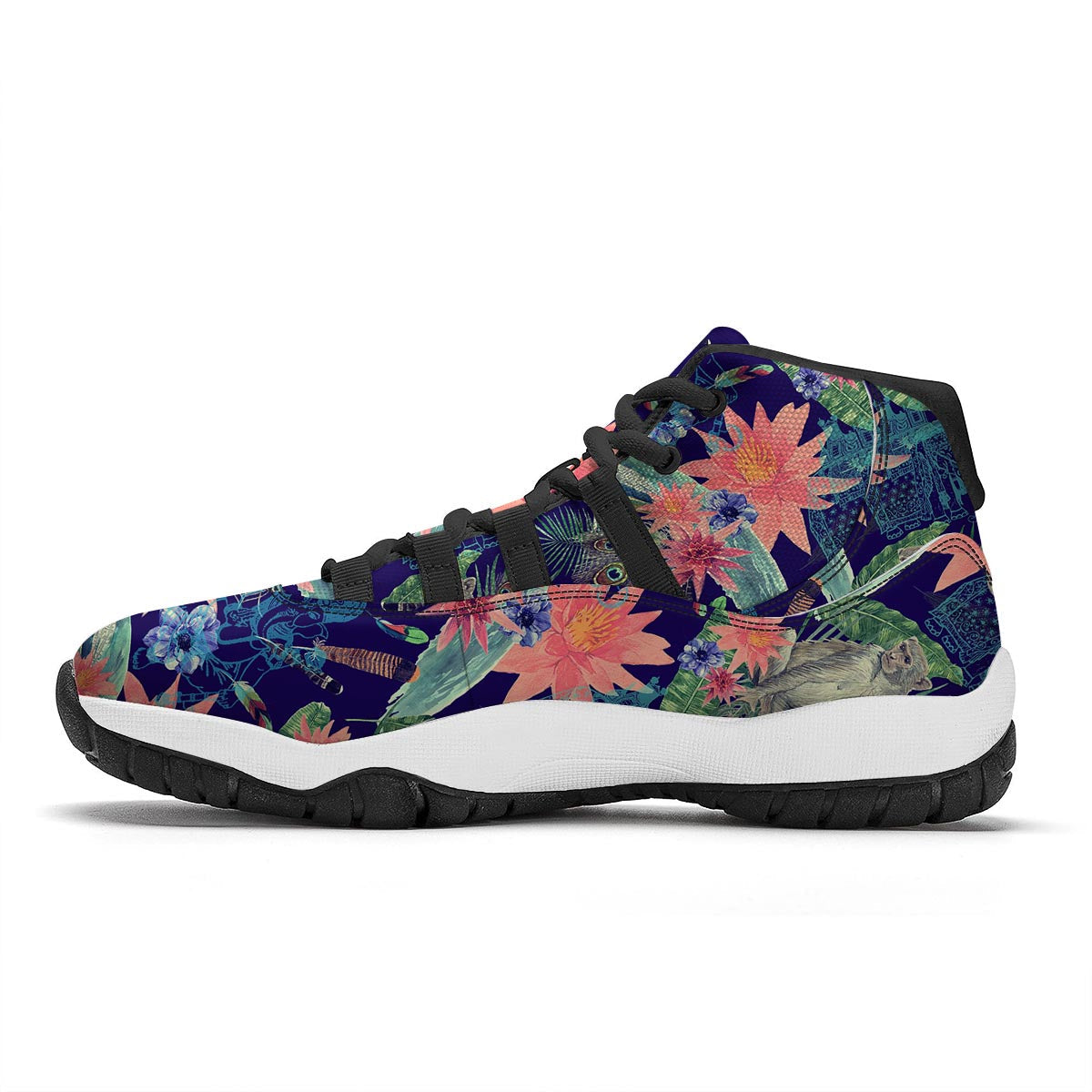 Tropical Monkey Print Pattern Black Bball Shoes-grizzshop