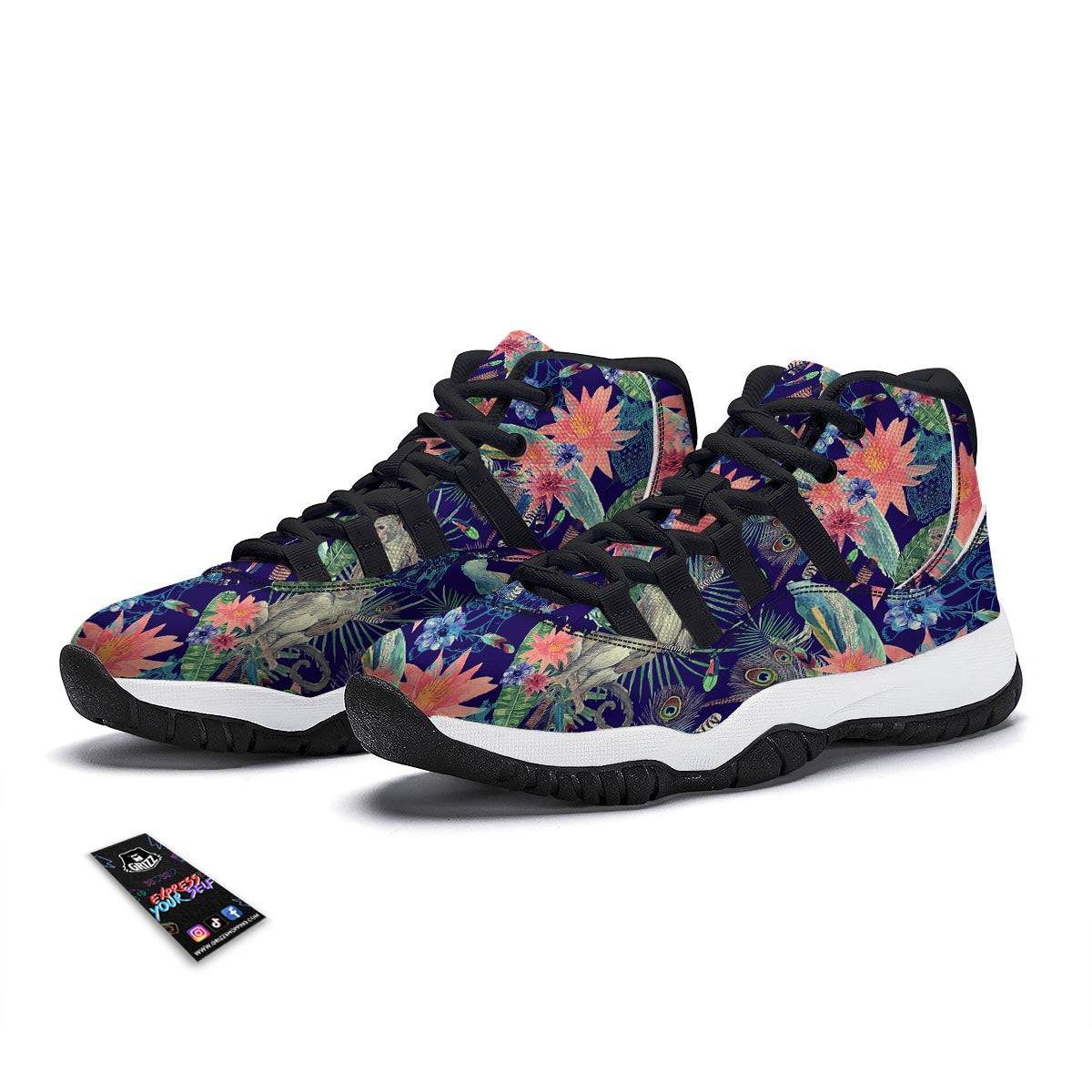 Tropical Monkey Print Pattern Black Bball Shoes-grizzshop