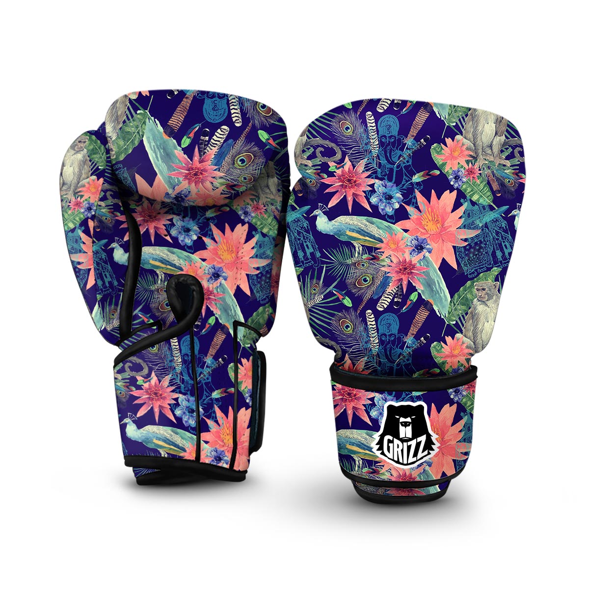 Tropical Monkey Print Pattern Boxing Gloves-grizzshop