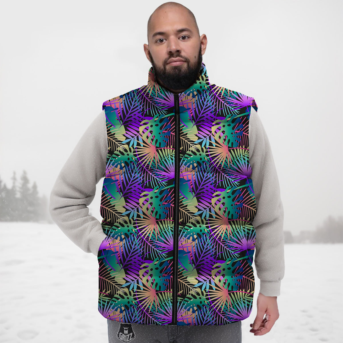 Tropical Monkey Print Pattern Down Vest-grizzshop