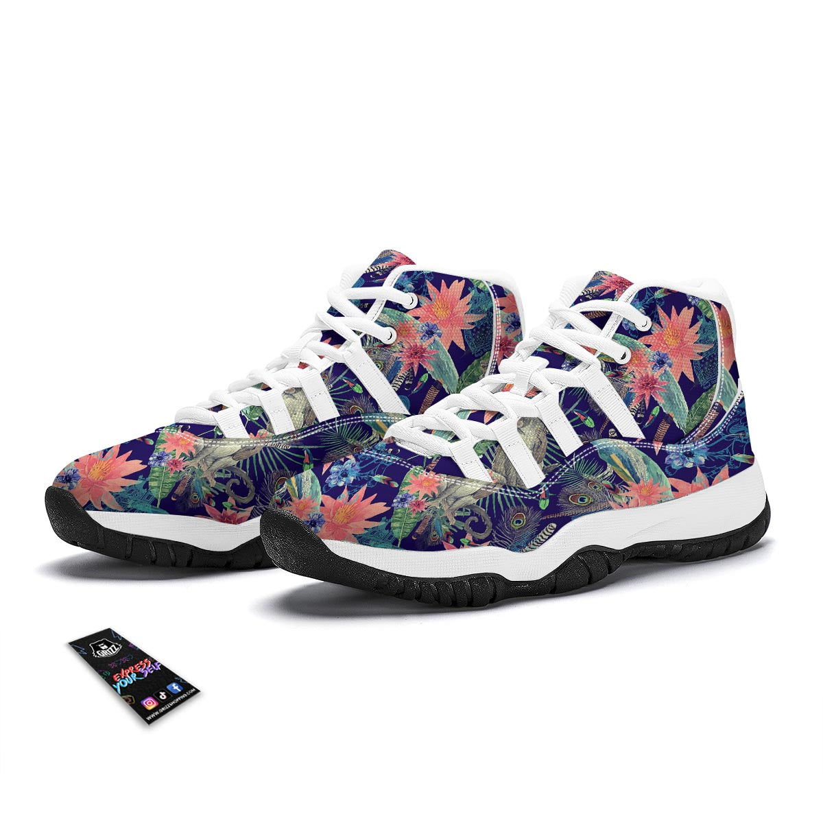 Tropical Monkey Print Pattern White Bball Shoes-grizzshop