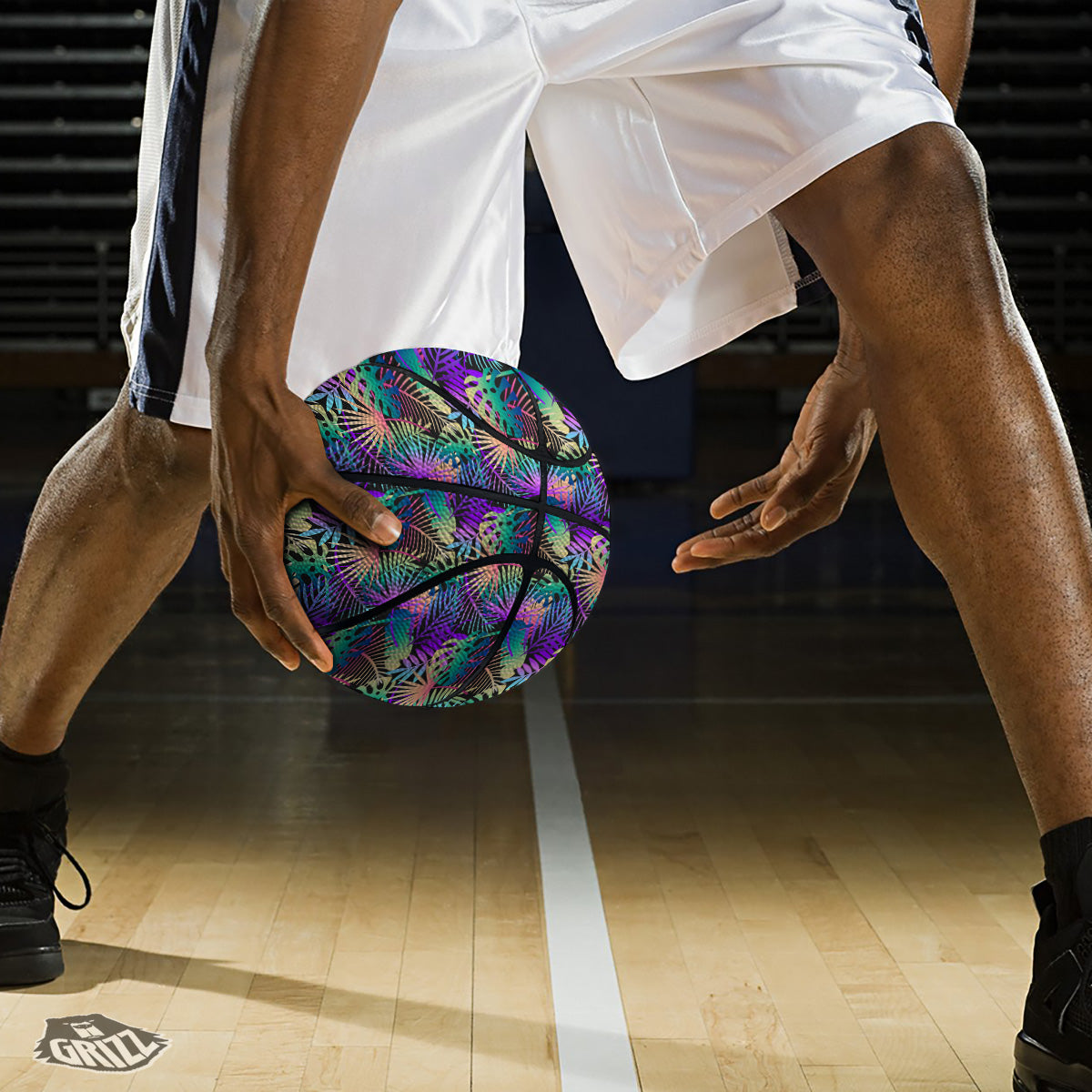 Tropical Neon Color And Palm Leaves Print Pattern Basketball-grizzshop