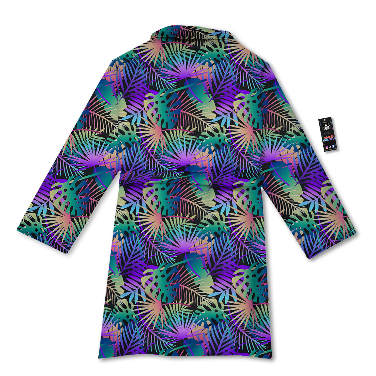 Tropical Neon Color And Palm Leaves Print Pattern Bathrobe-grizzshop