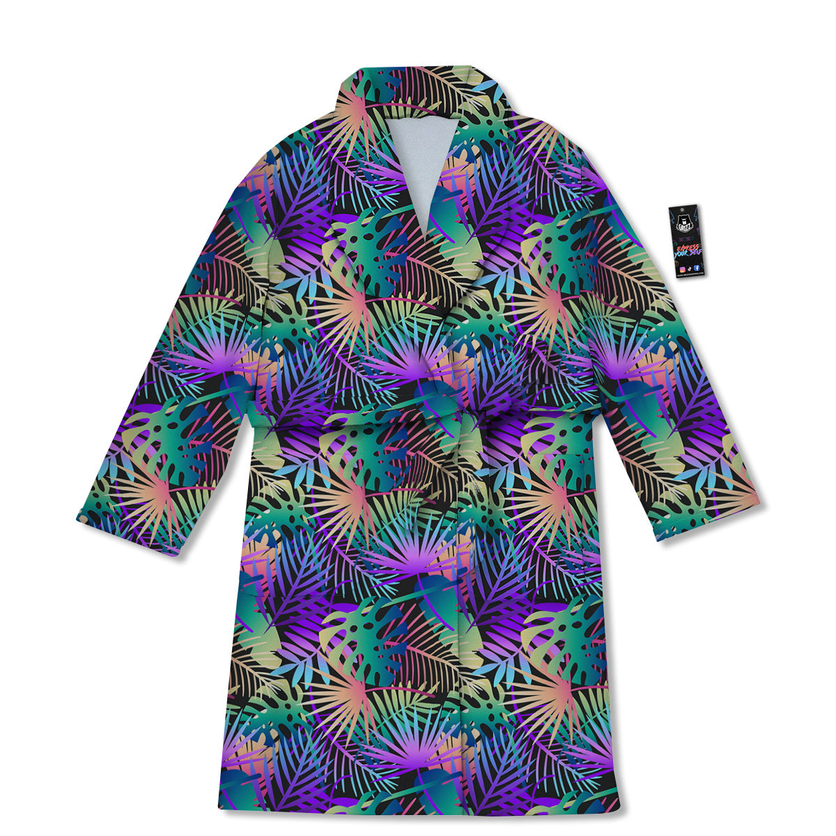 Tropical Neon Color And Palm Leaves Print Pattern Bathrobe-grizzshop
